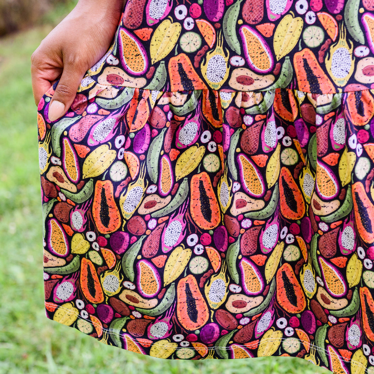 Tropical Fruits Dress with Pockets
