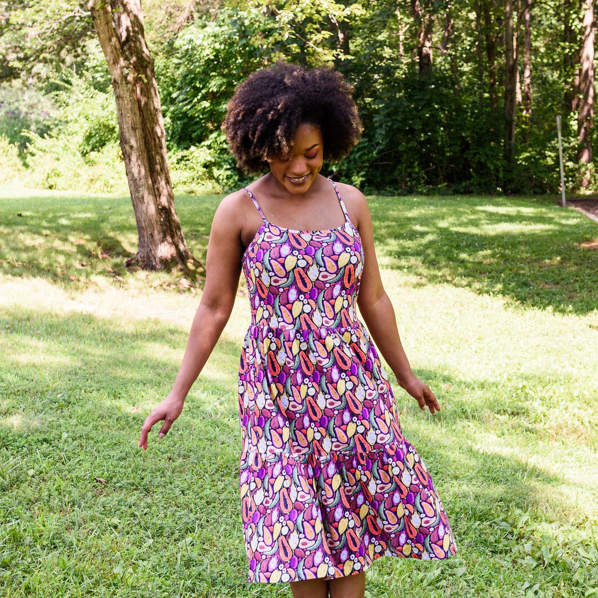 Tropical Fruits Dress with Pockets