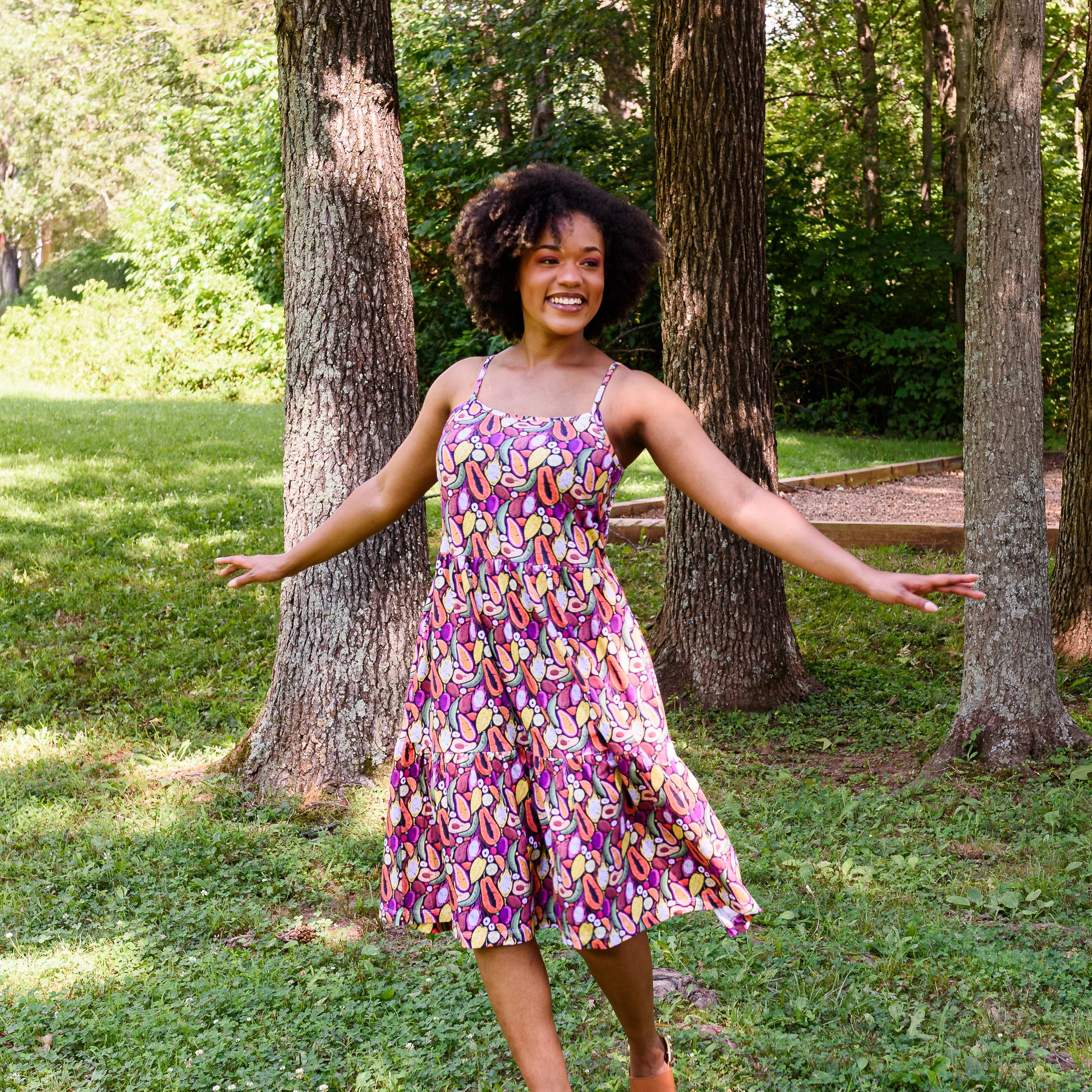 Tropical Fruits Dress with Pockets