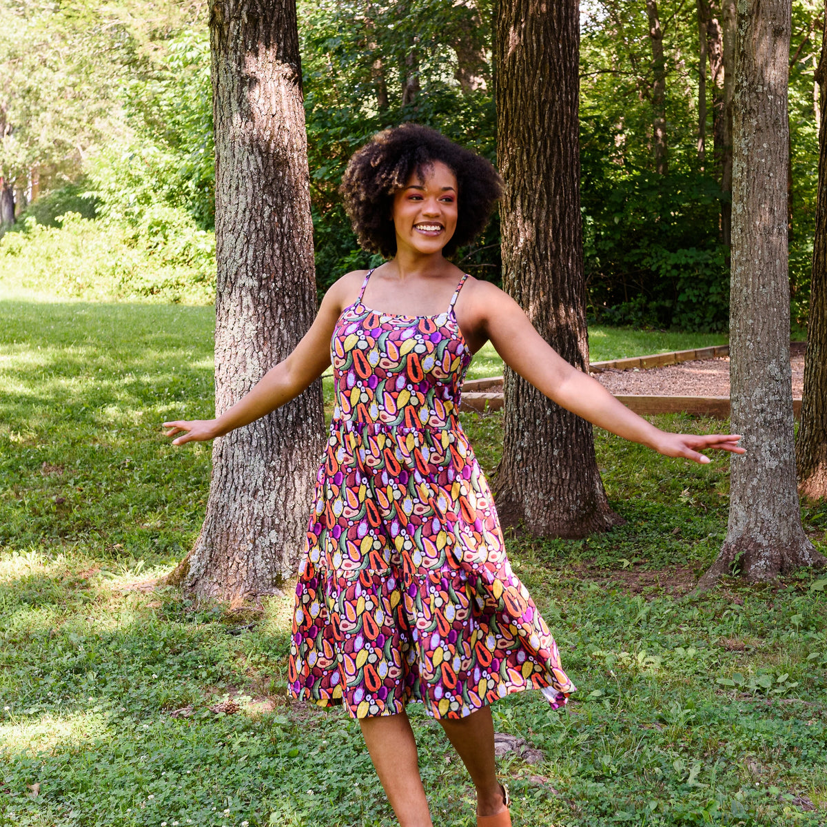 Tropical Fruits Dress with Pockets