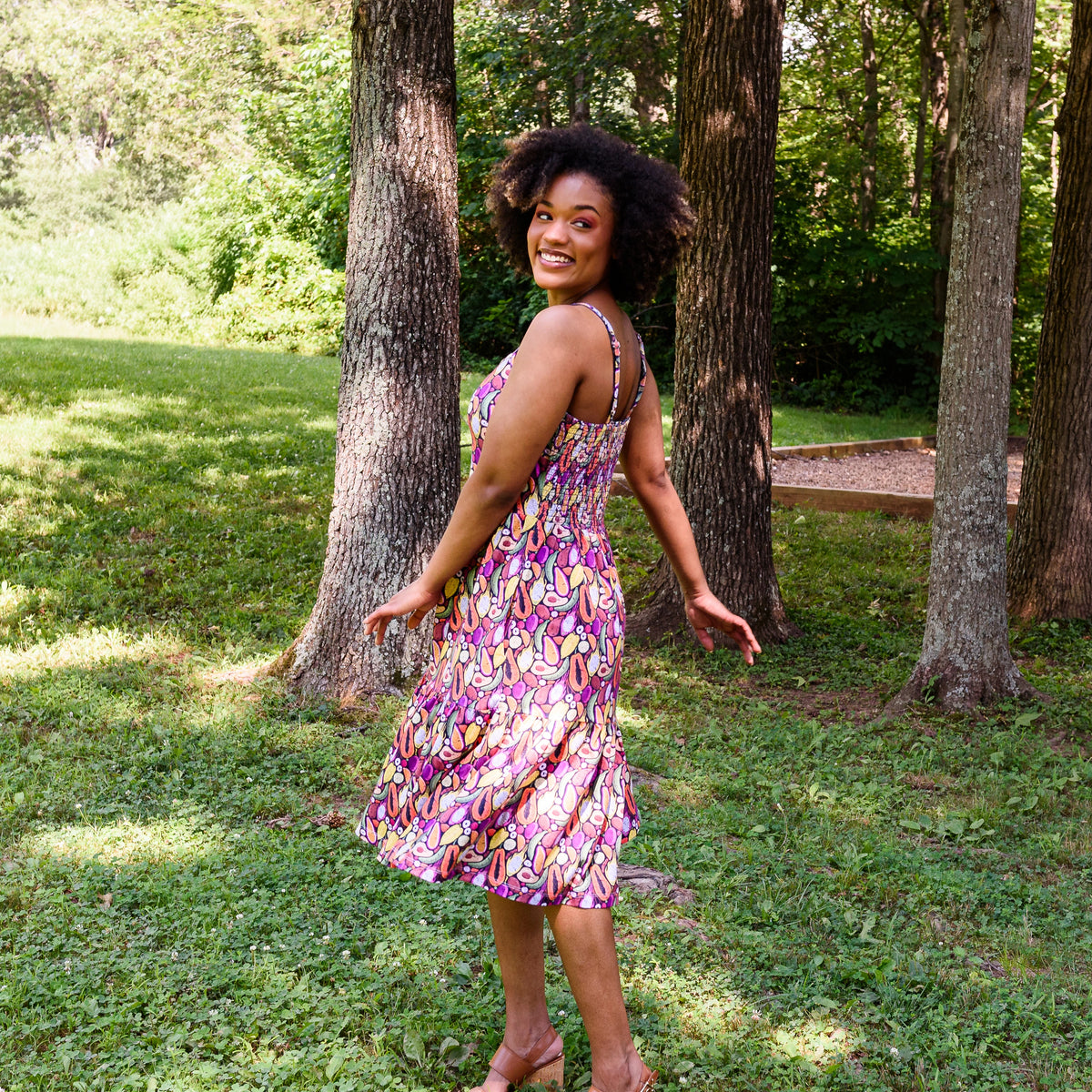 Tropical Fruits Dress with Pockets