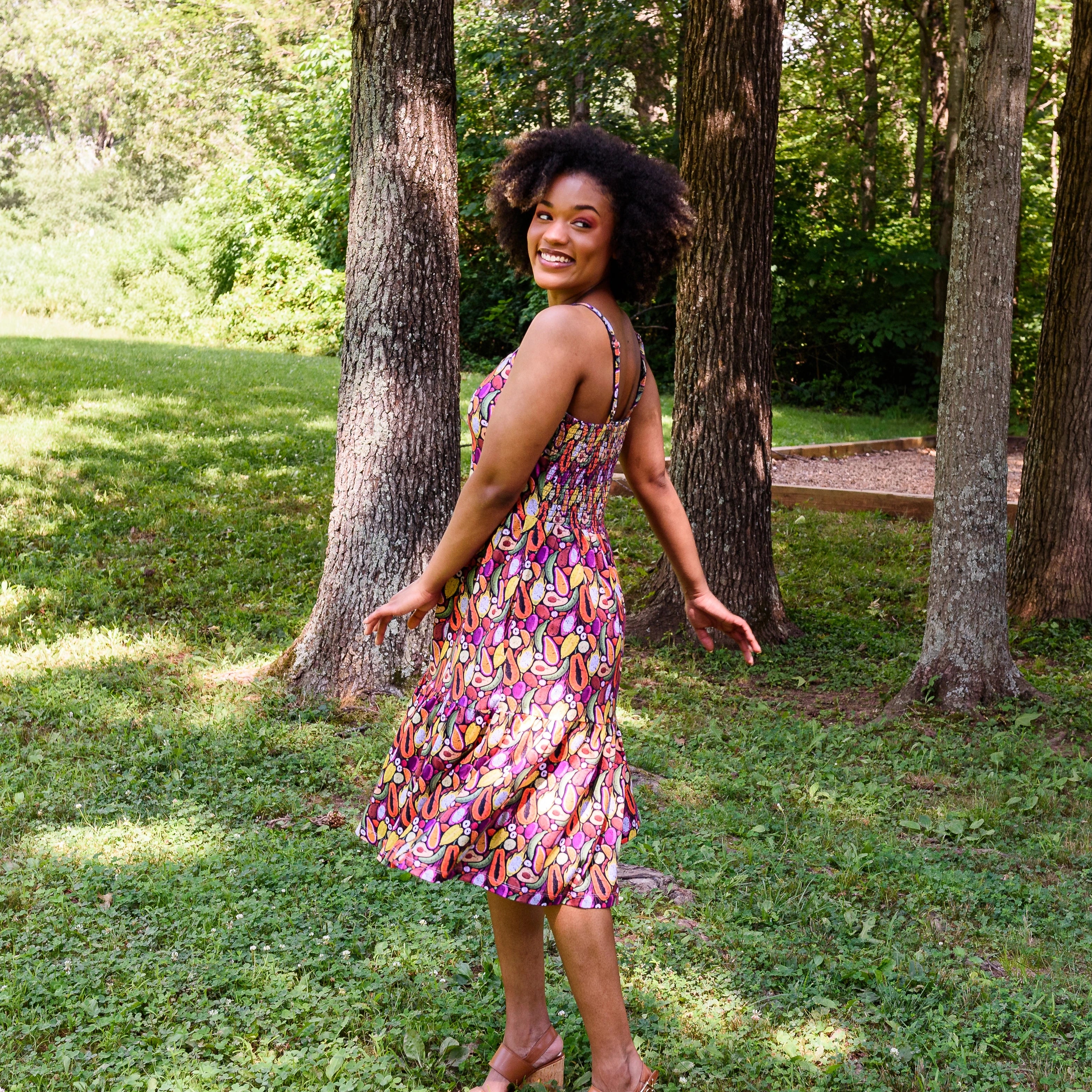 Tropical Fruits Dress with Pockets