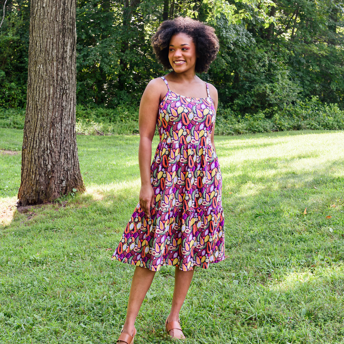 Tropical Fruits Dress with Pockets