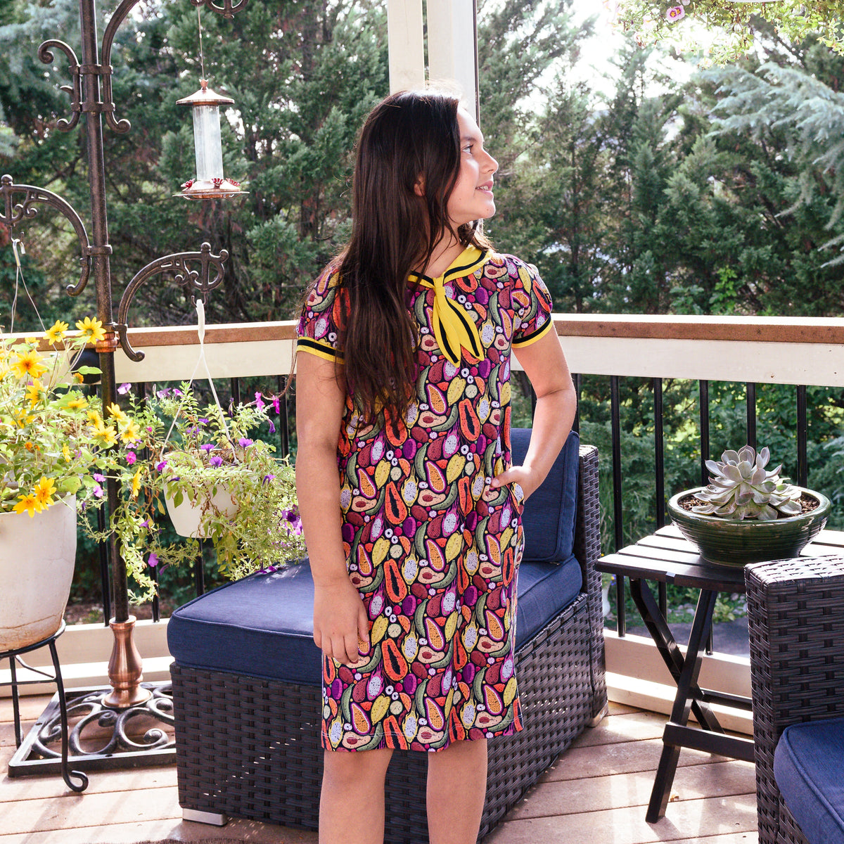 Tropical Fruits A-Line Kids Dress with Pockets