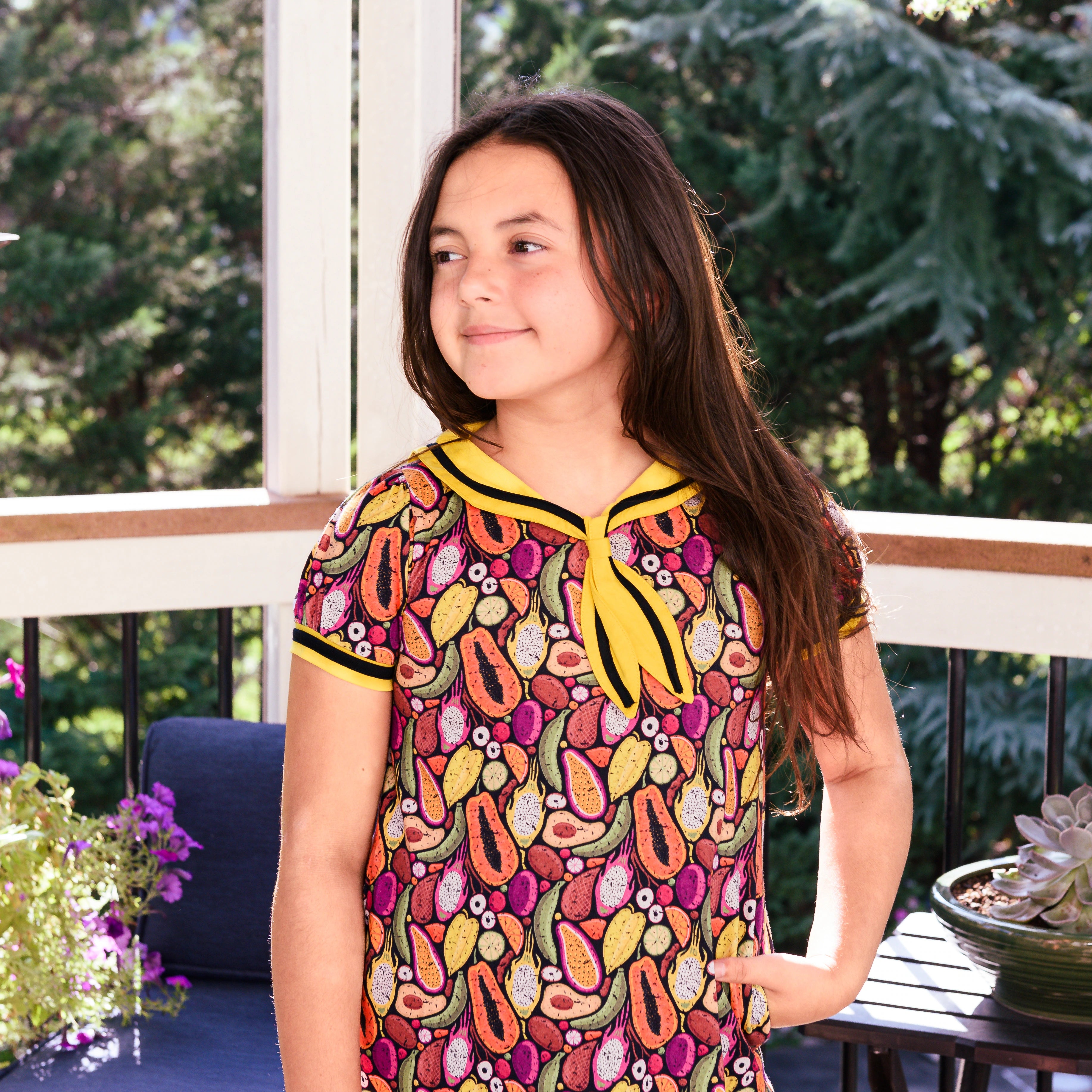 Tropical Fruits A-Line Kids Dress with Pockets