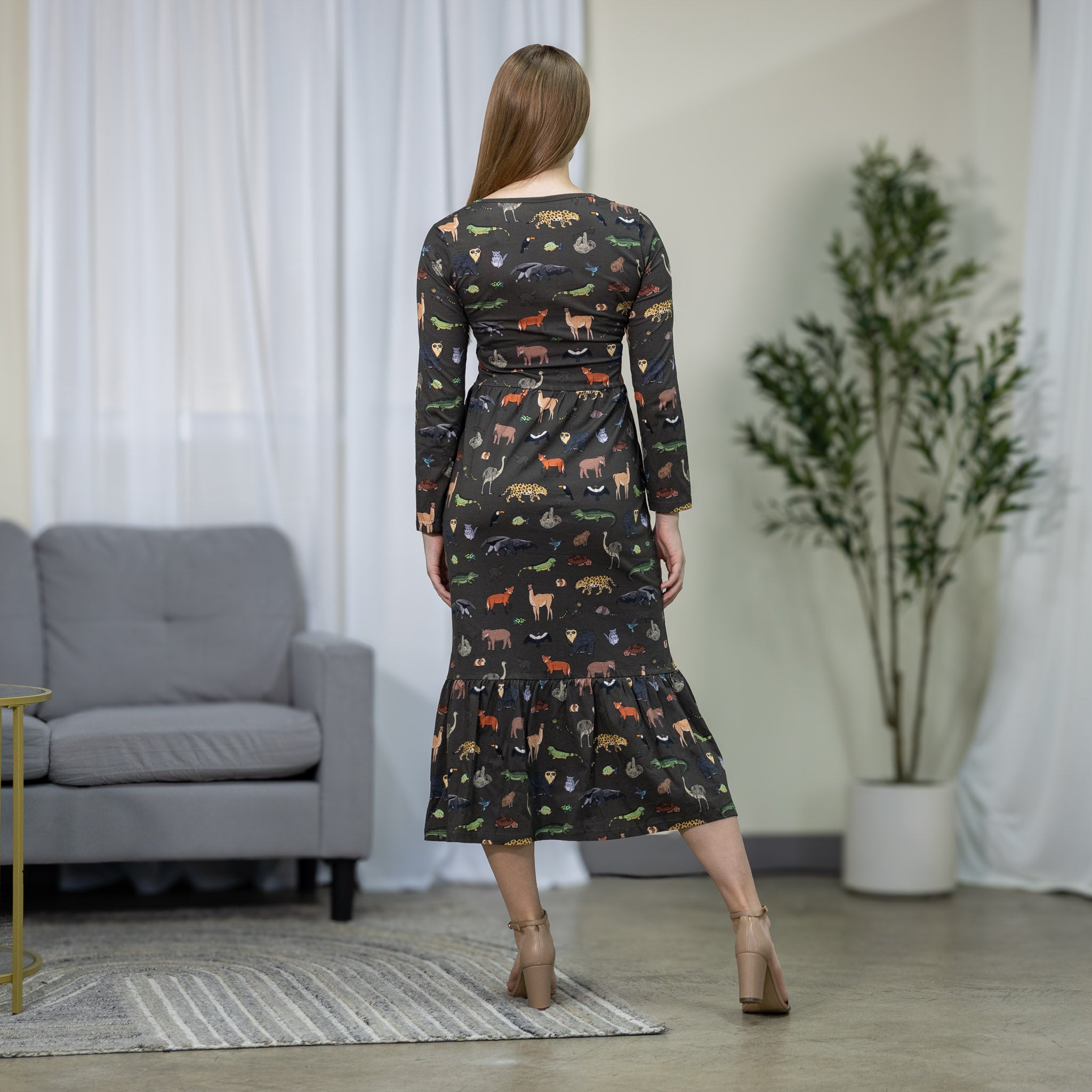 Safari Long Sleeves Midi Dress (With Waist Seam)