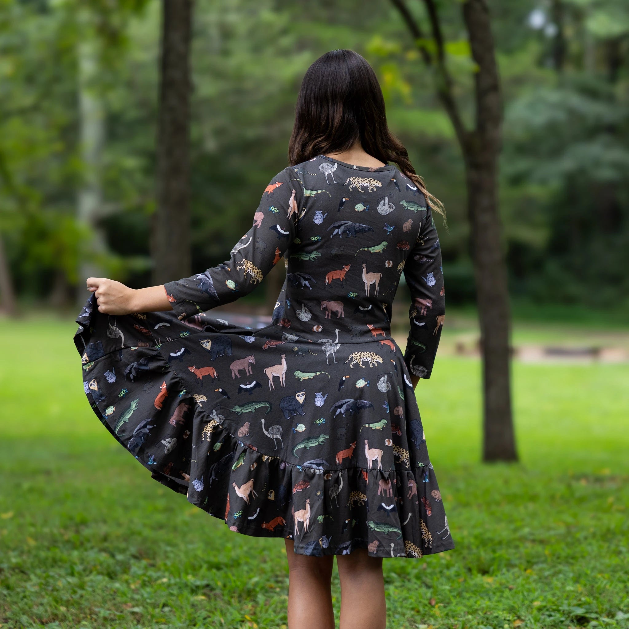 Safari Kids 3/4th Sleeve Twirl Dress with Frill