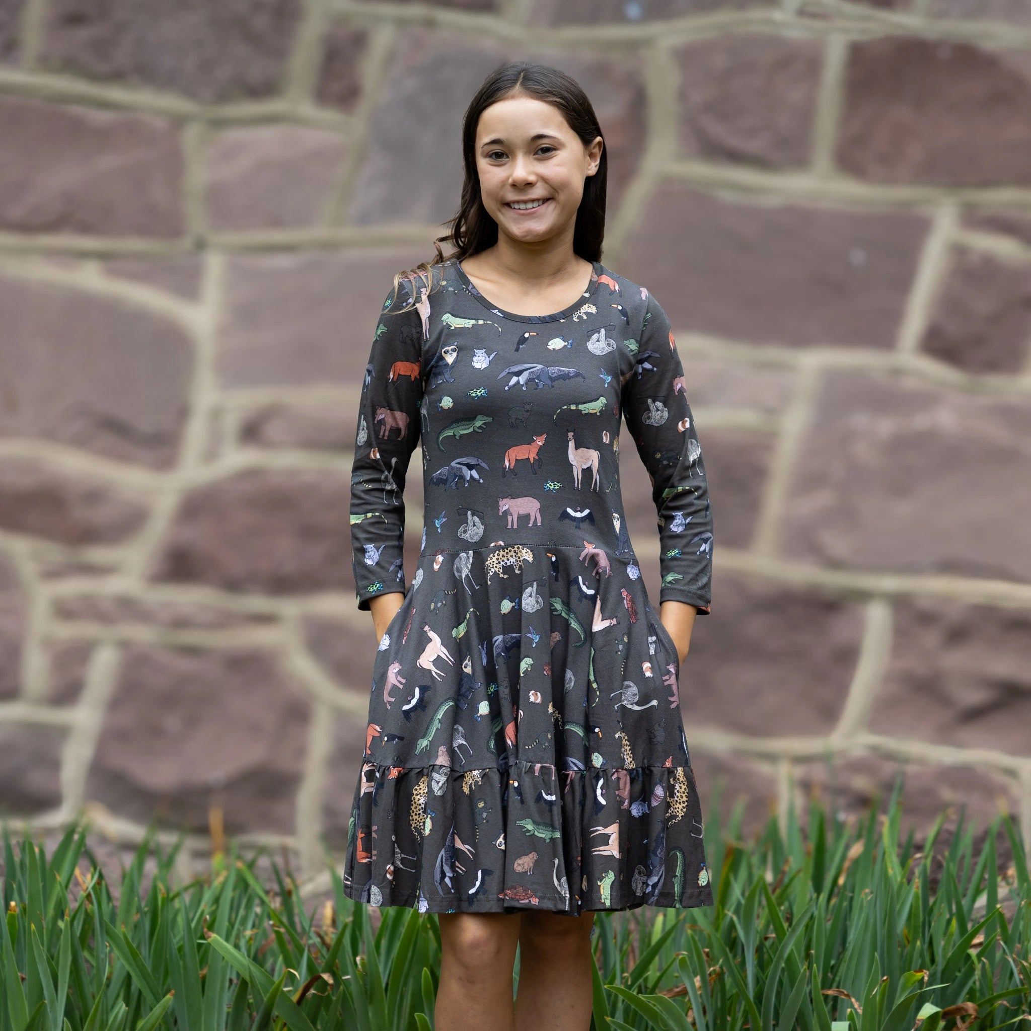 Safari Kids 3/4th Sleeve Twirl Dress with Frill