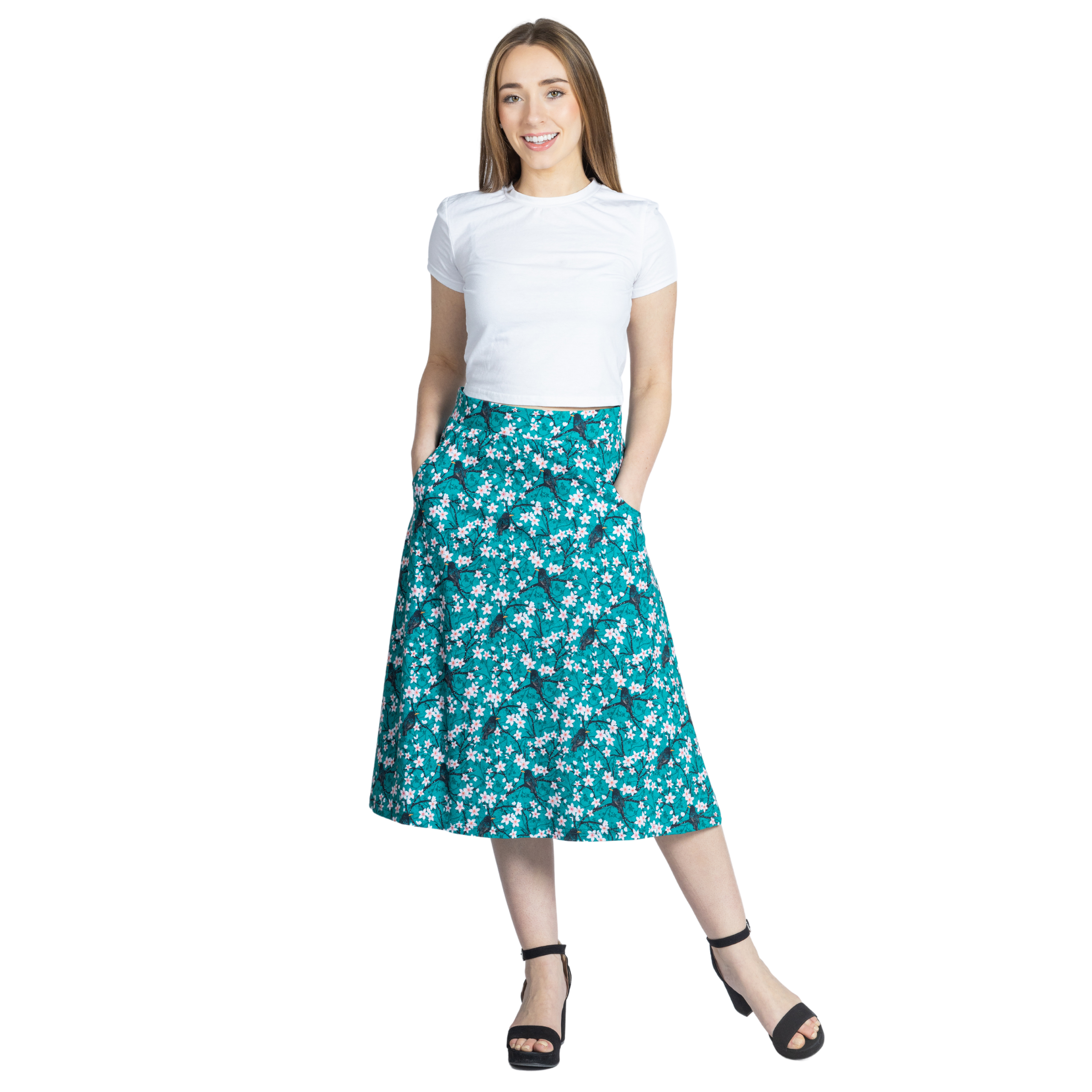 Sakura Starlings A-Line Midi Skirt