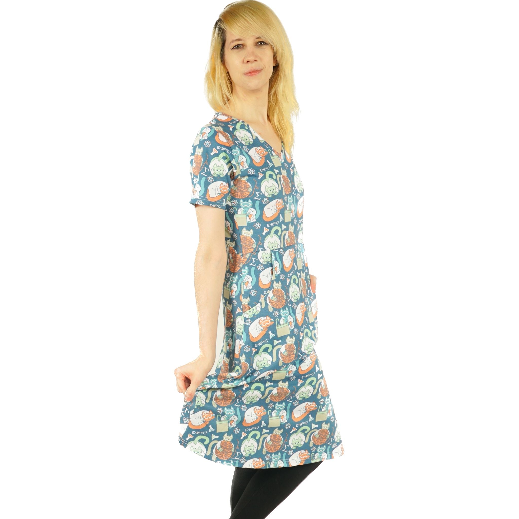 Science Cats A-Line Dress (With Waist Seam)