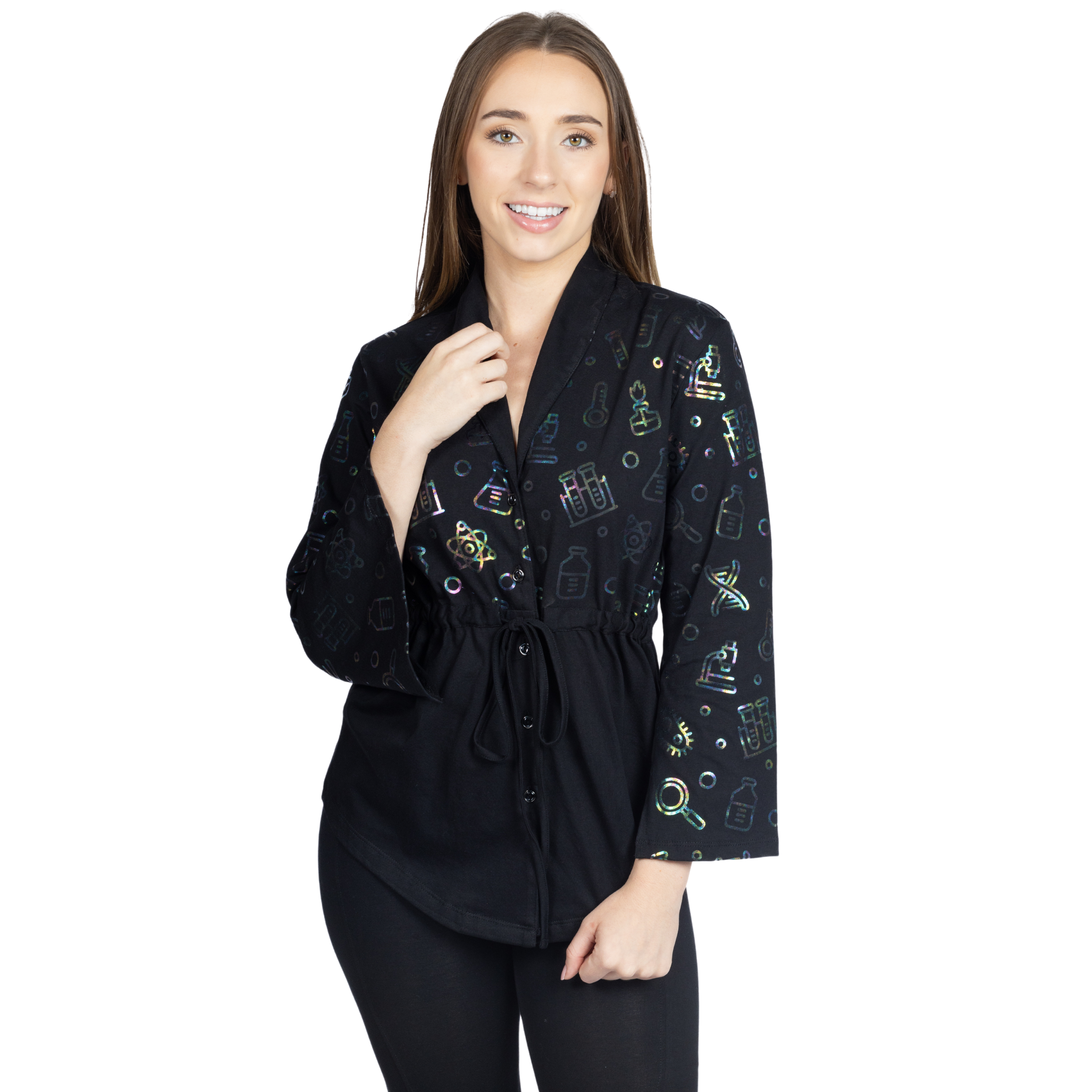 Science Foil Slit-Sleeve Blouse