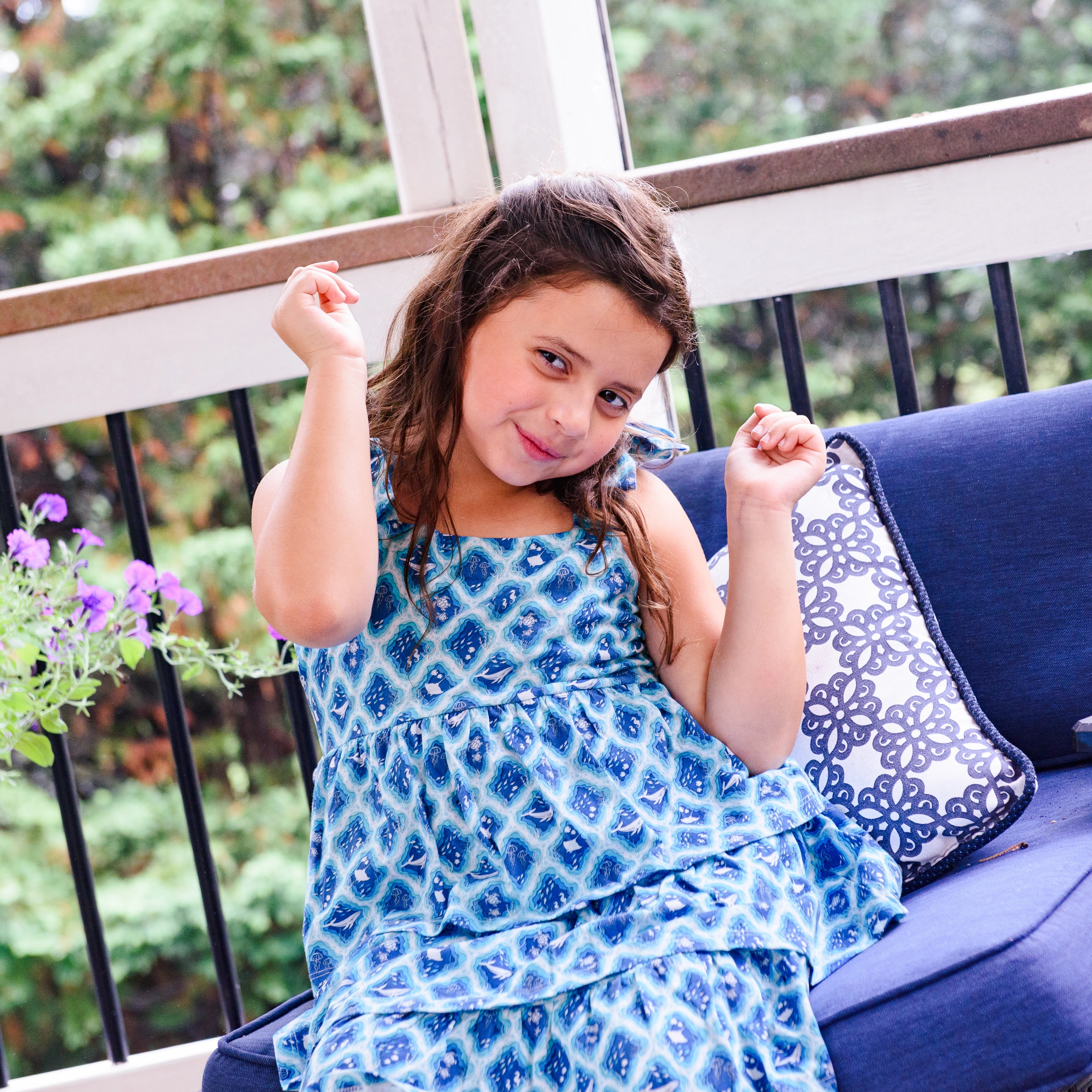 Sea Animals Kids Layered Dress with Pockets