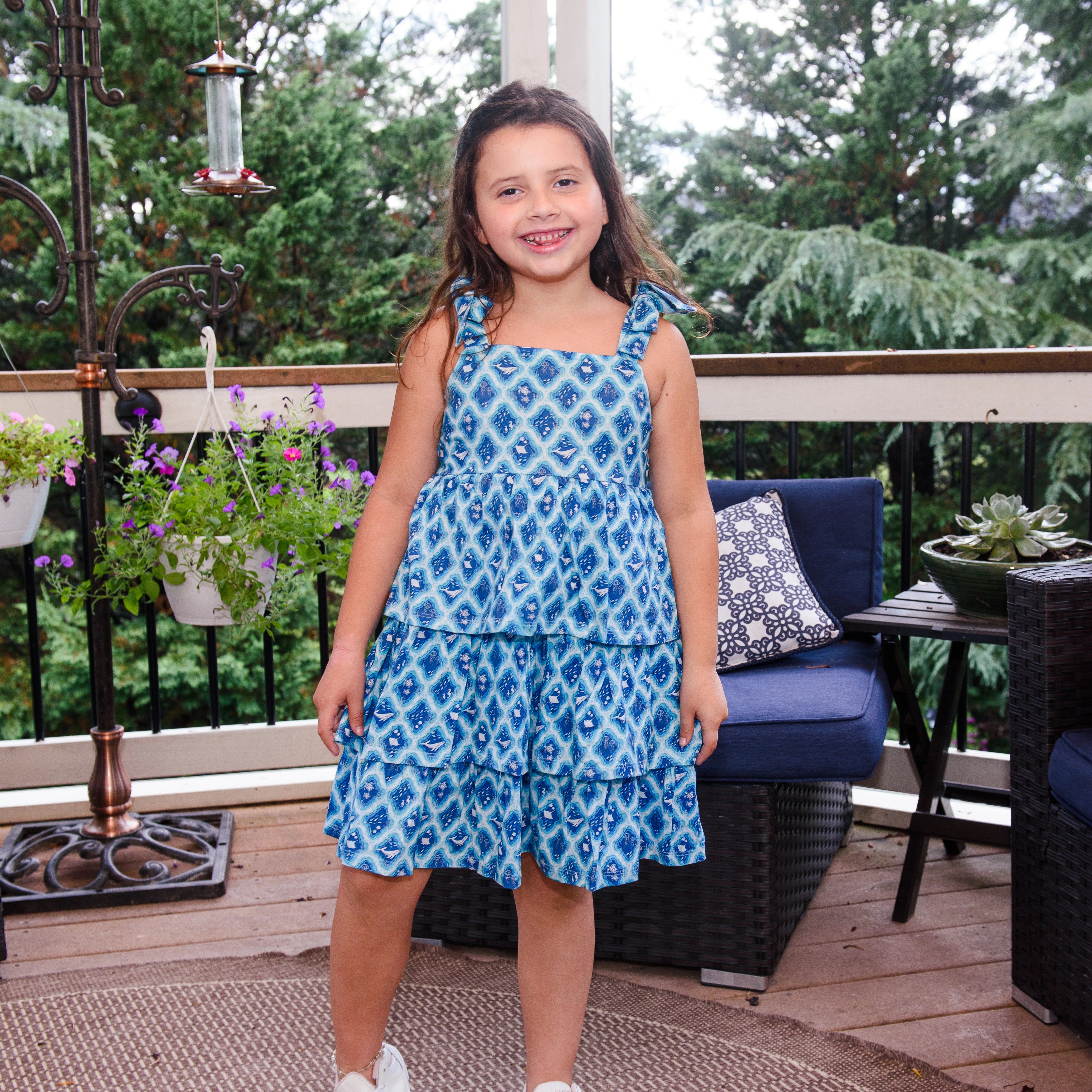 Sea Animals Kids Layered Dress with Pockets