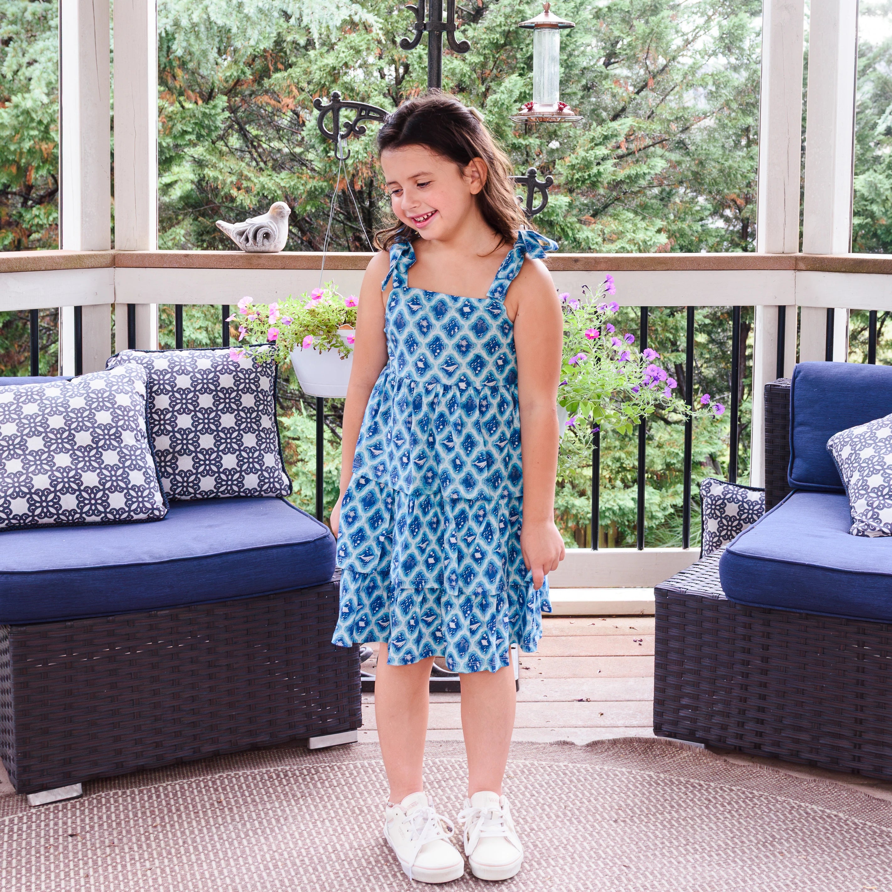 Sea Animals Kids Layered Dress with Pockets
