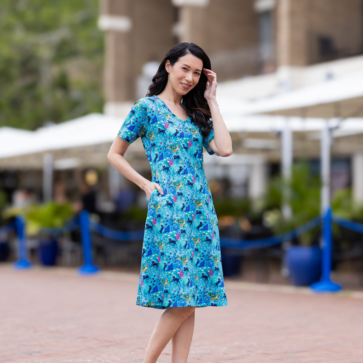 Seabed Exploration A-Line Dress Svaha USA 3XL / V Neck