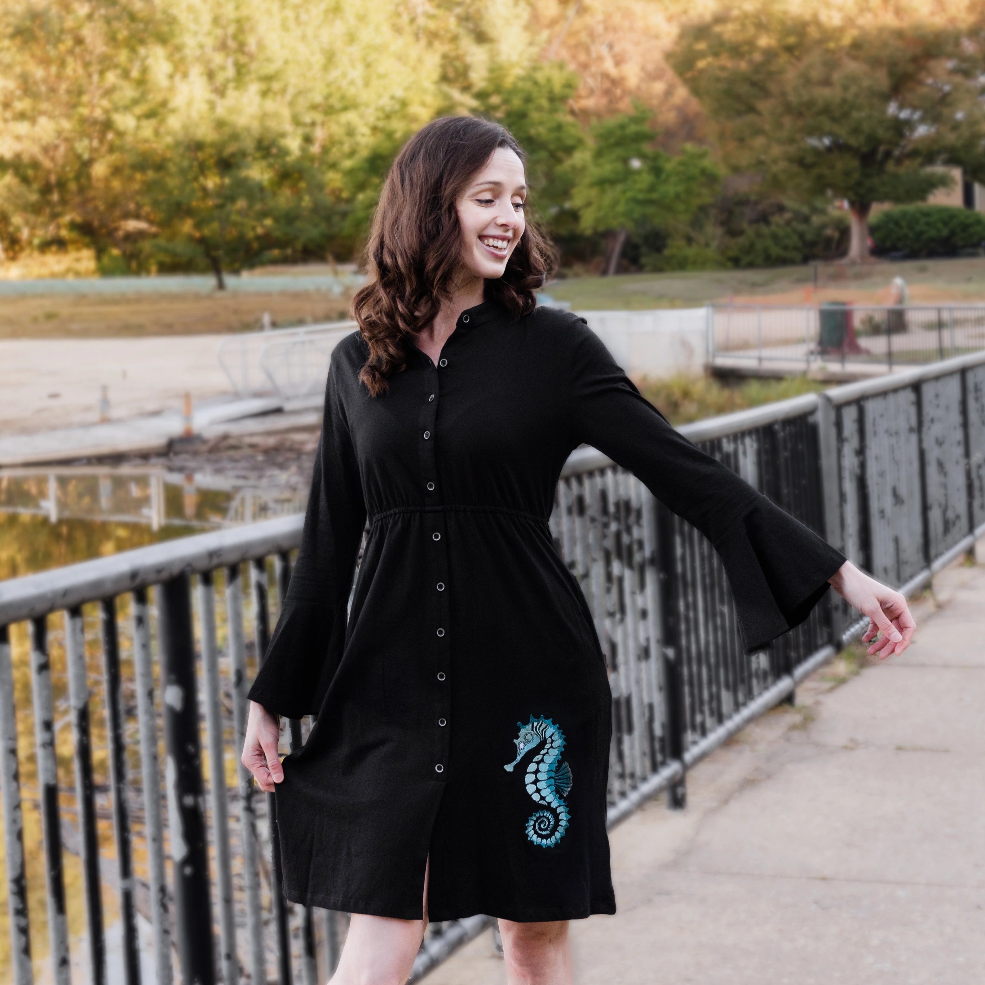 Seahorse Button-Up Dress (With Waist Seam)