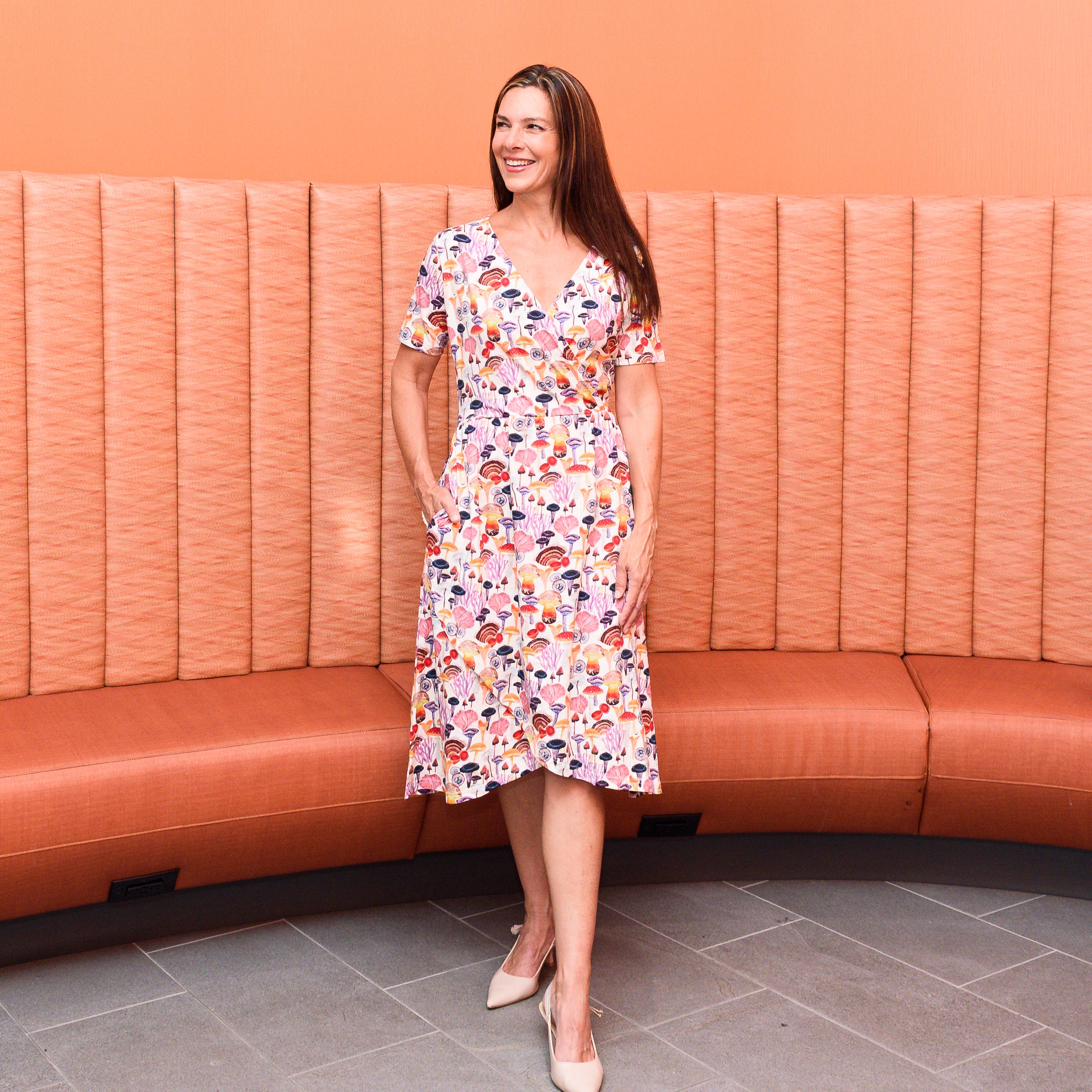 Shroom Bloom Wrap Fit & Flare Dress with Pockets