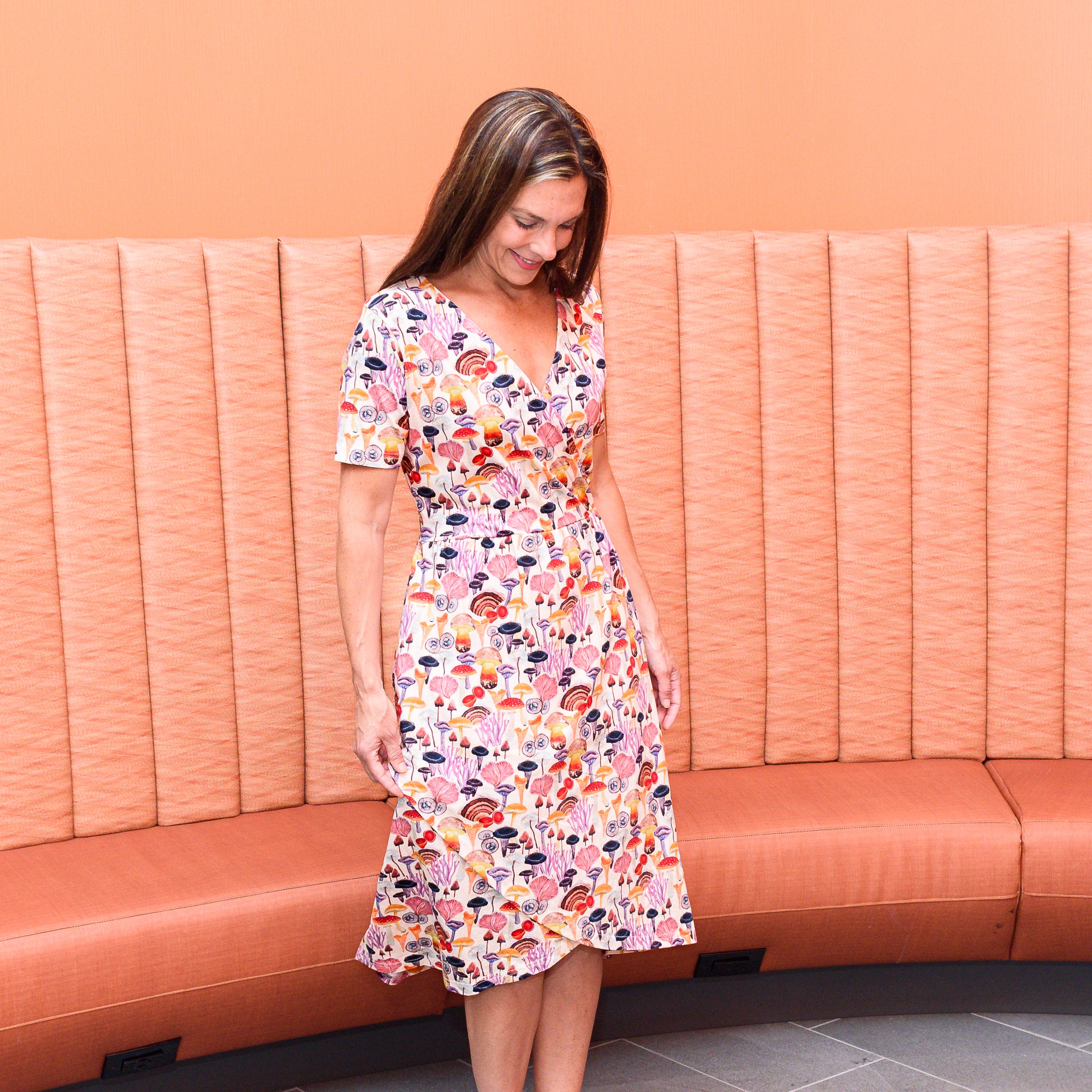 Shroom Bloom Wrap Fit & Flare Dress with Pockets