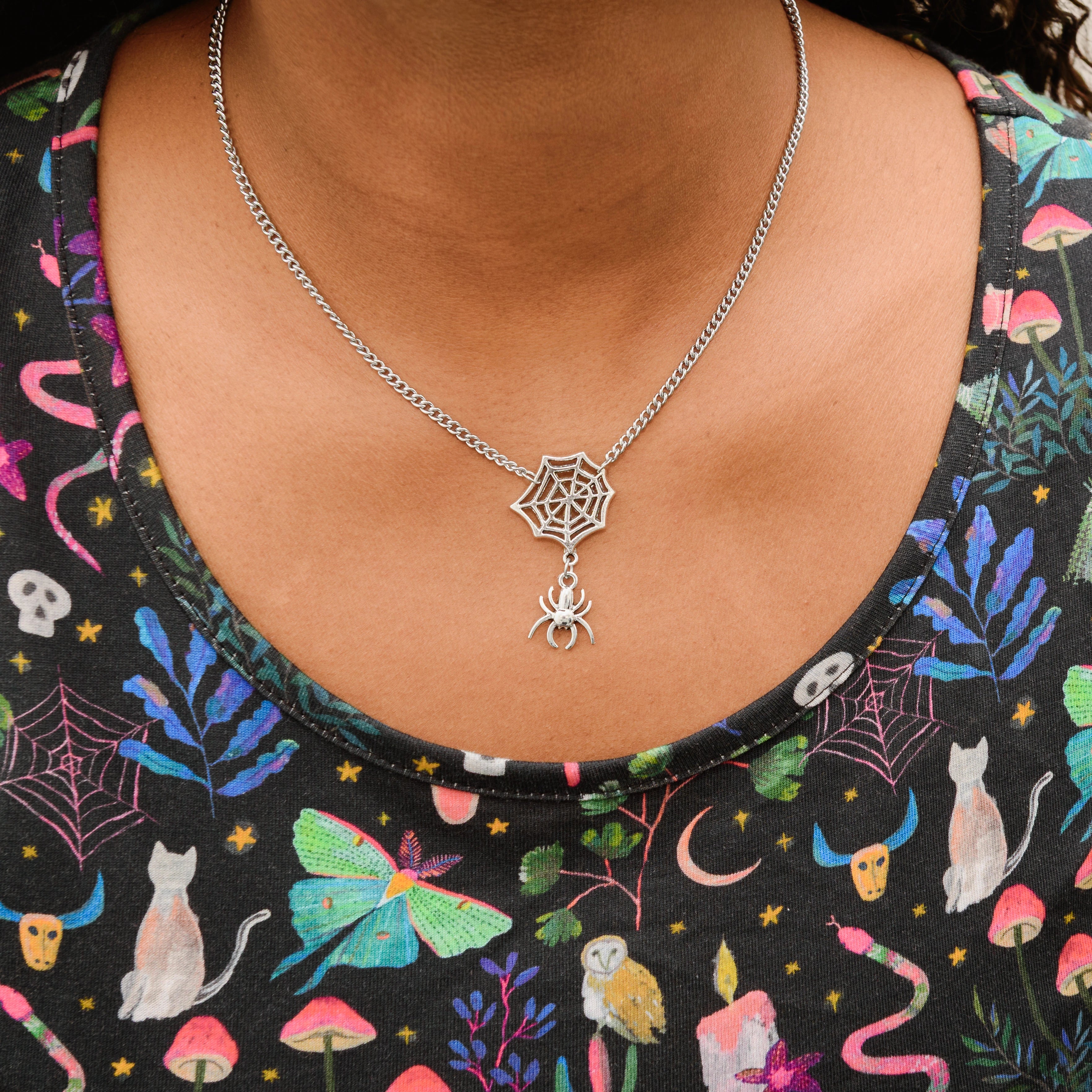 Web & Spider Stainless Steel Necklace