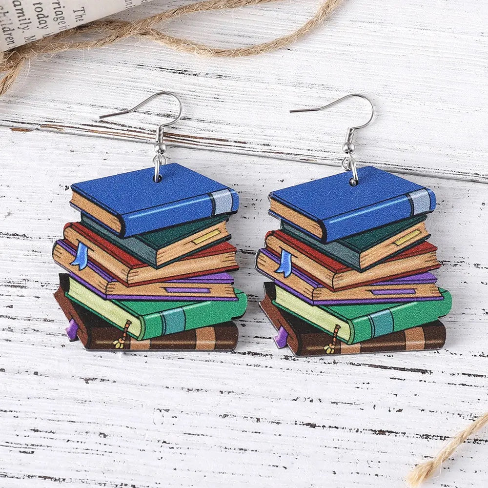 Stacked Books Dangle Earrings