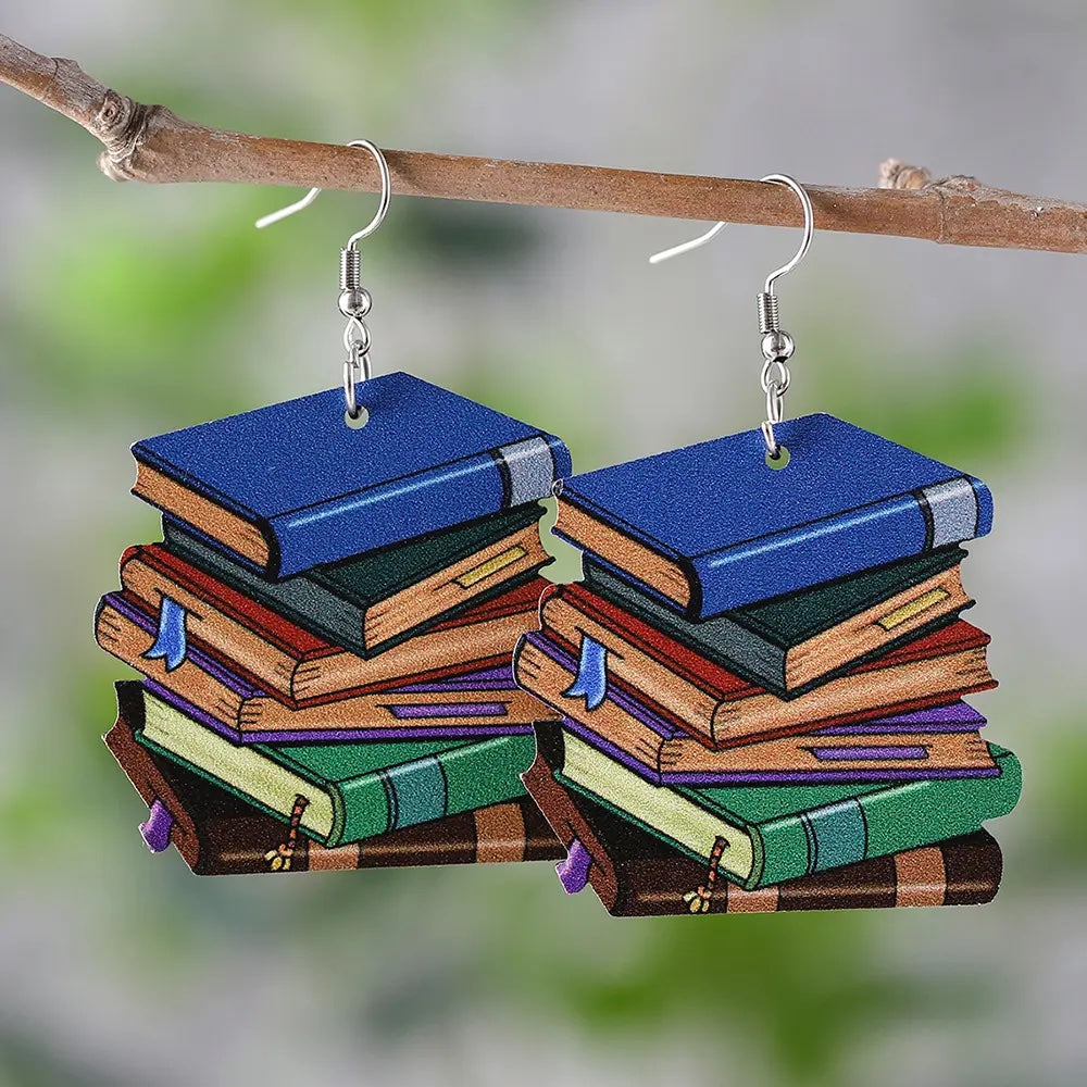 Stacked Books Dangle Earrings