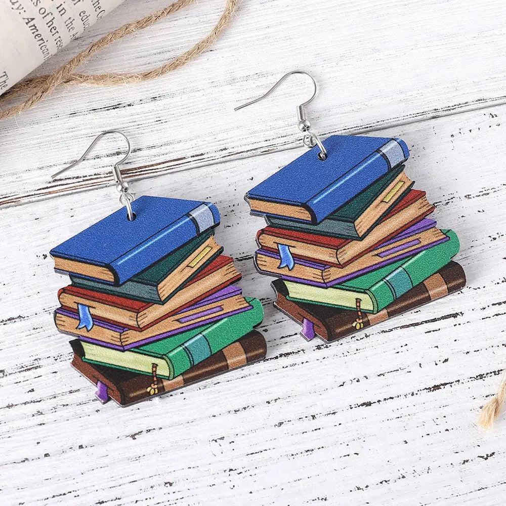 Stacked Books Dangle Earrings