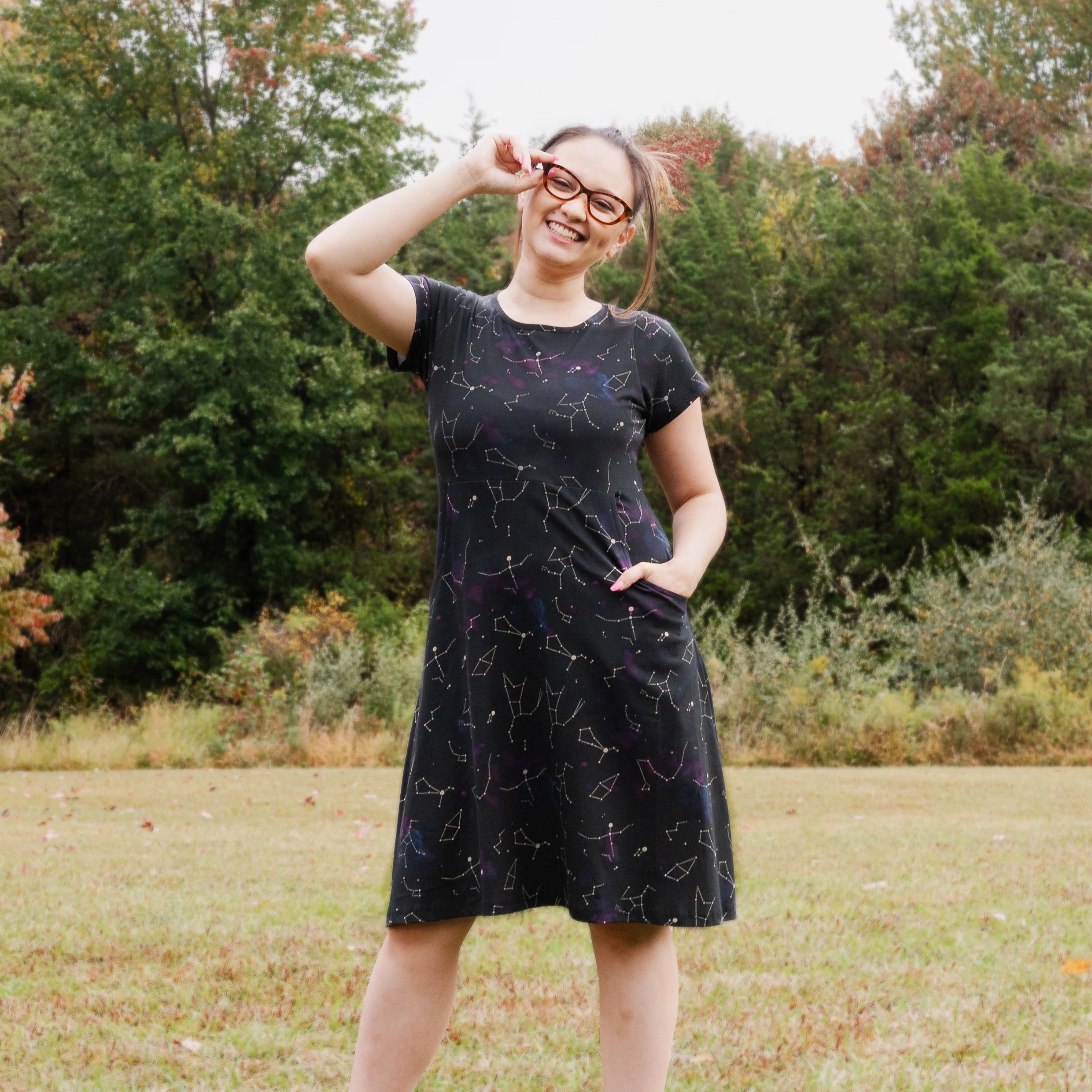 Stardust Symphony Petite A-Line Dress (With Waist Seam)