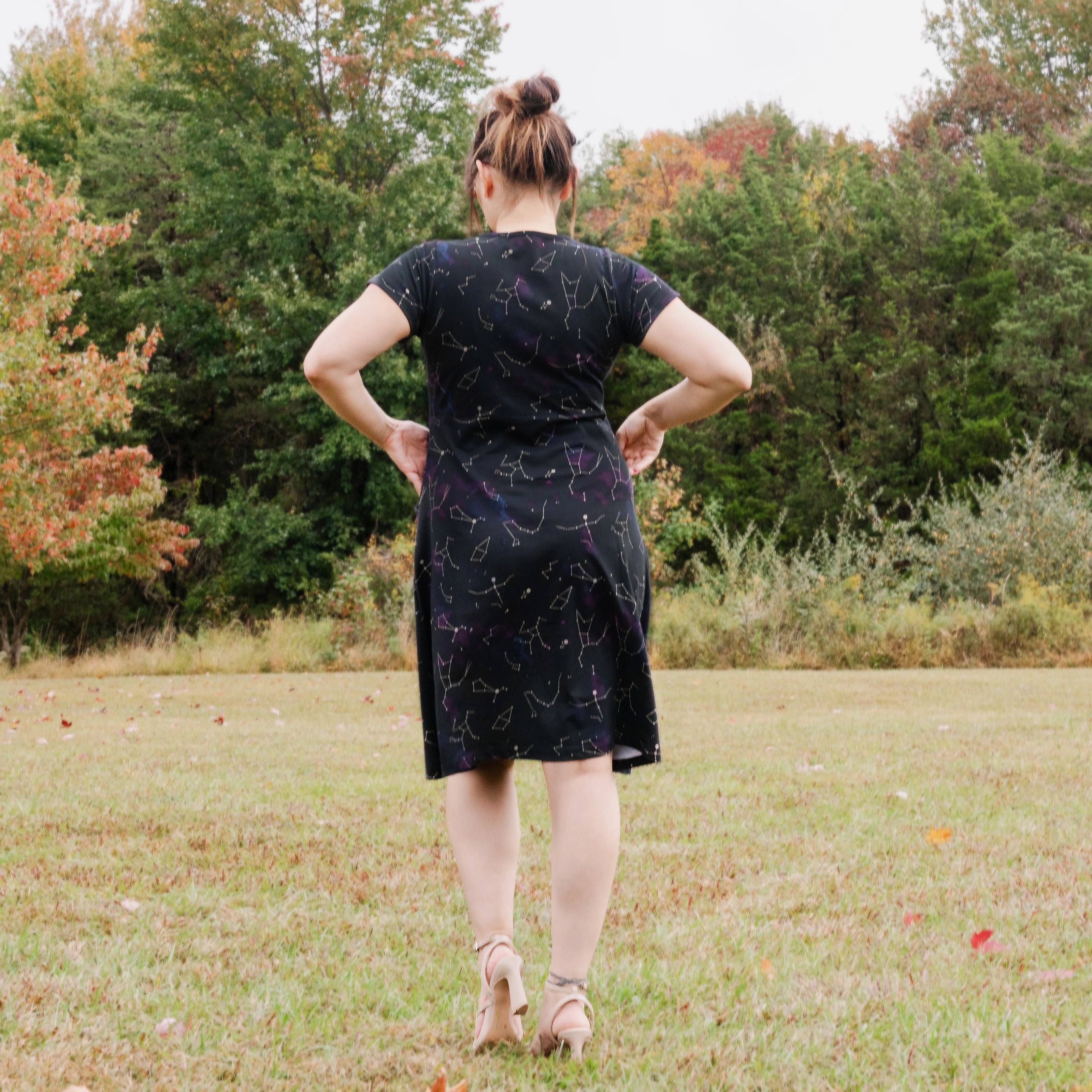 Stardust Symphony Glow-in-the-Dark Petite A-Line Dress (With Waist Seam)