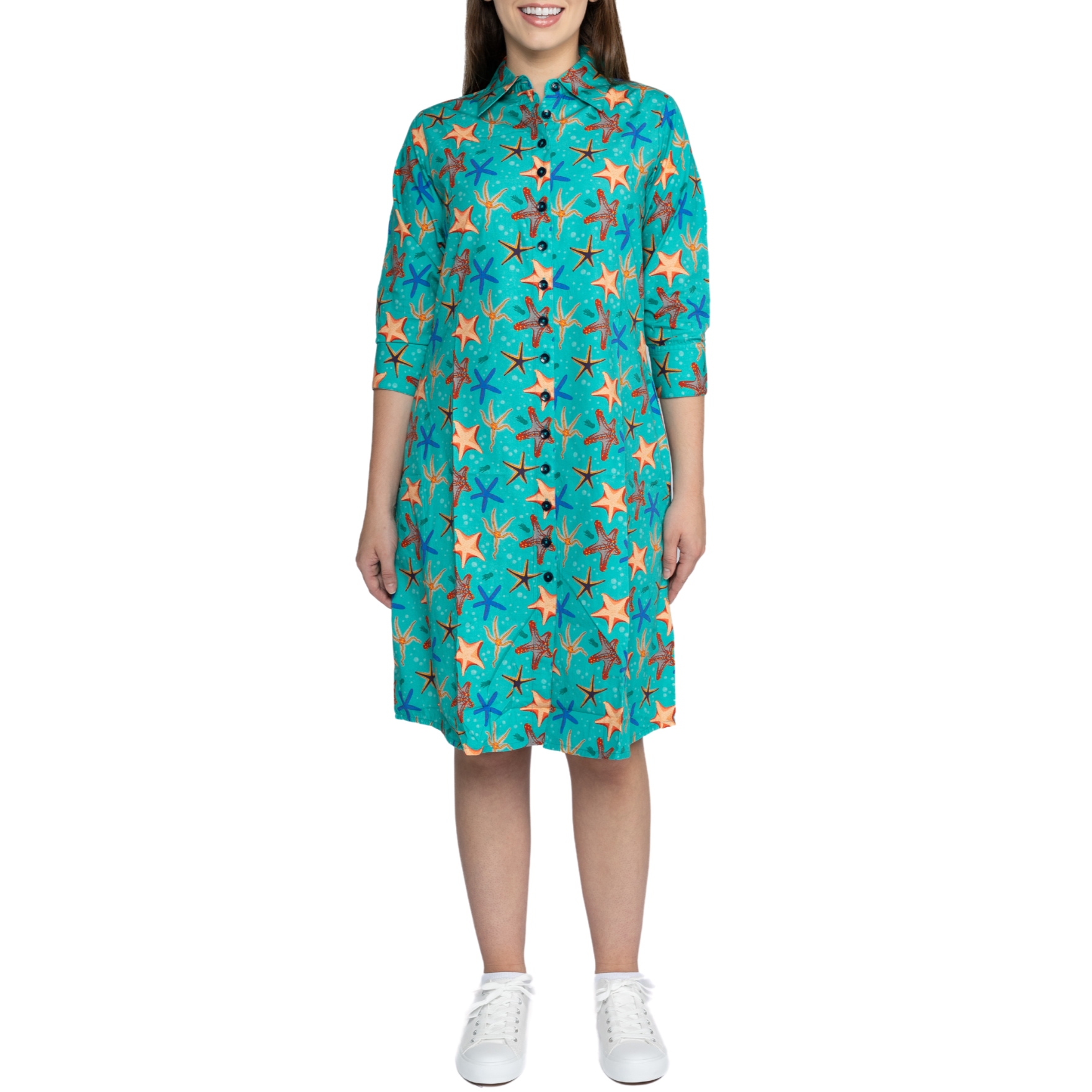 Starfish 3/4th Sleeves Button-Up Dress