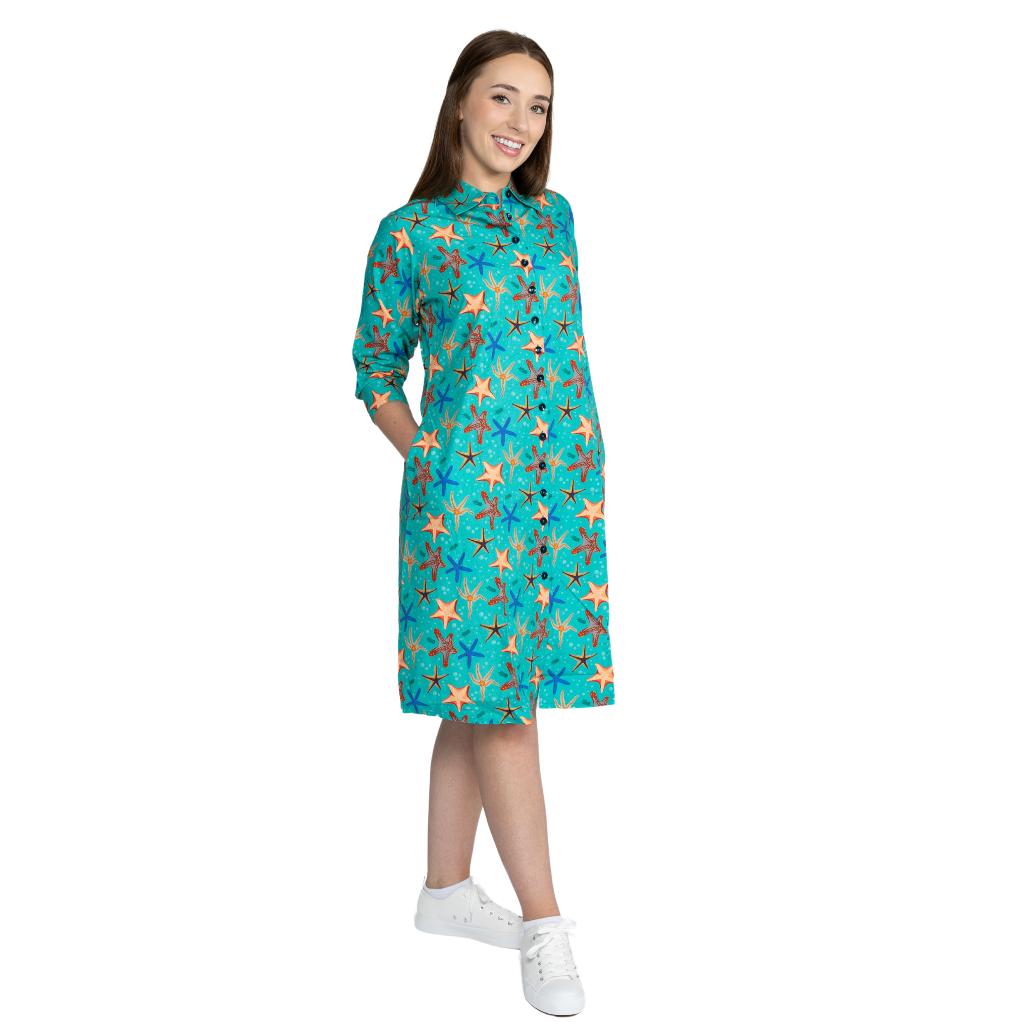 Starfish 3/4th Sleeves Button-Up Dress