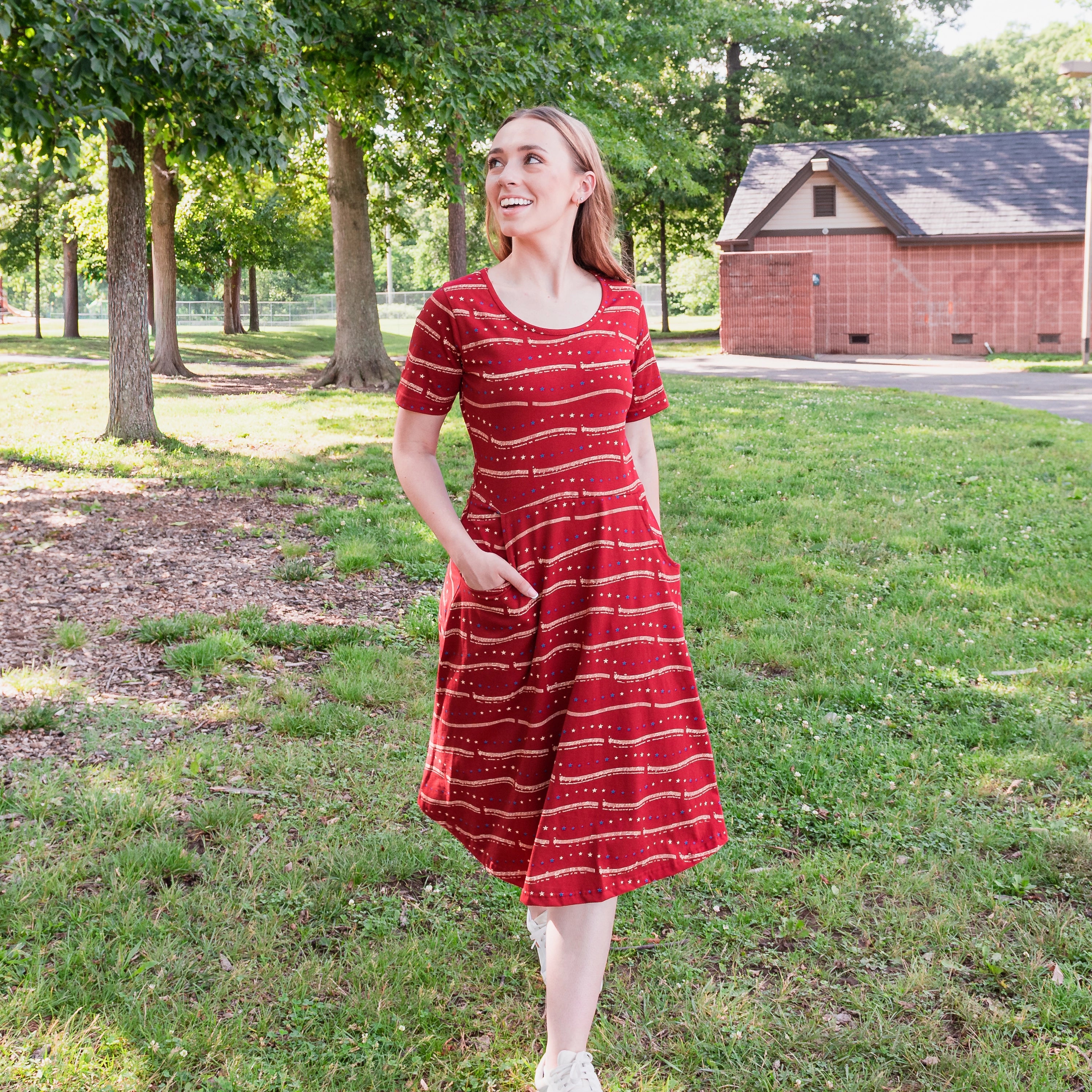 Star Spangled Banner Fit & Flare Dress with Pockets (ERROR)