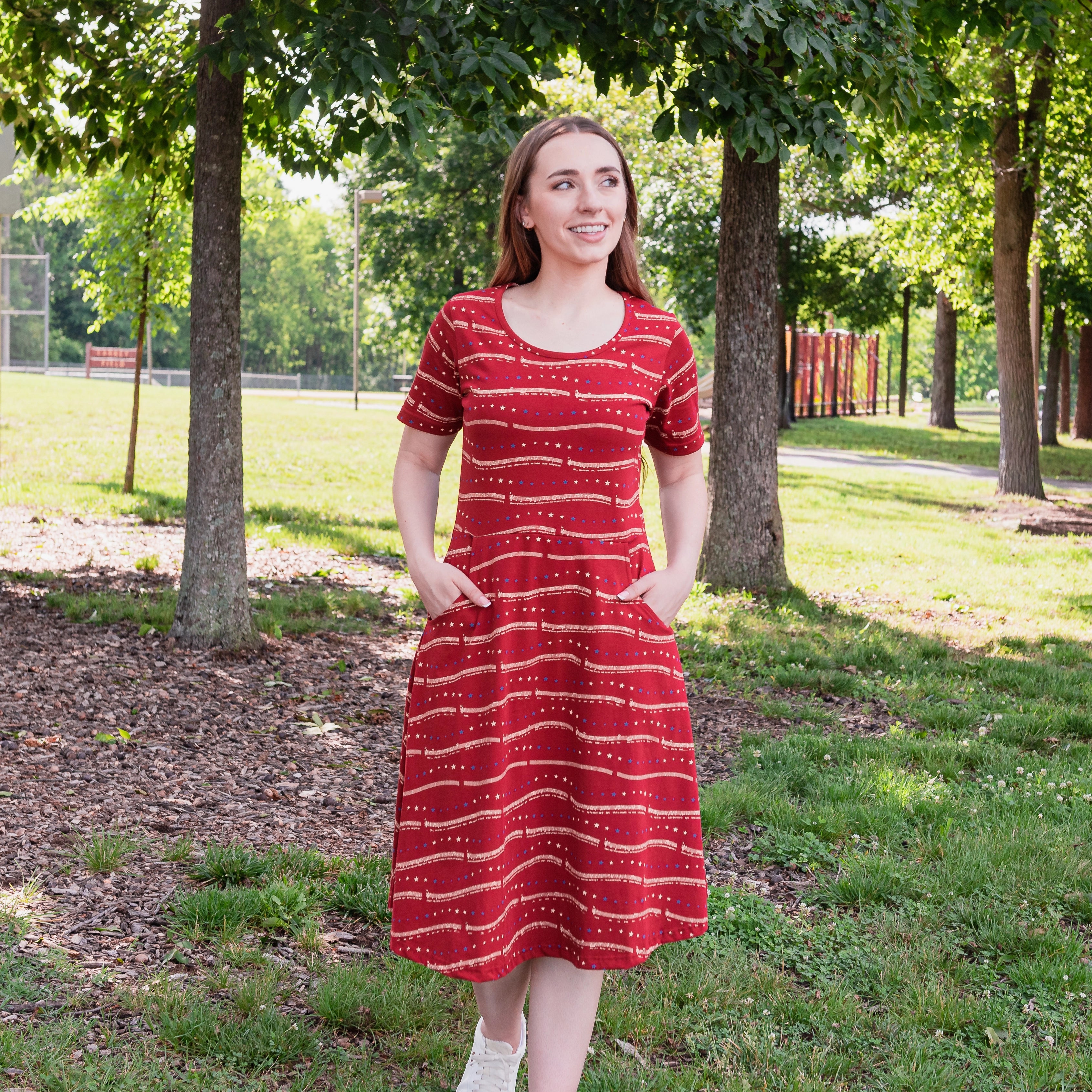 Star Spangled Banner Fit & Flare Dress with Pockets (ERROR)