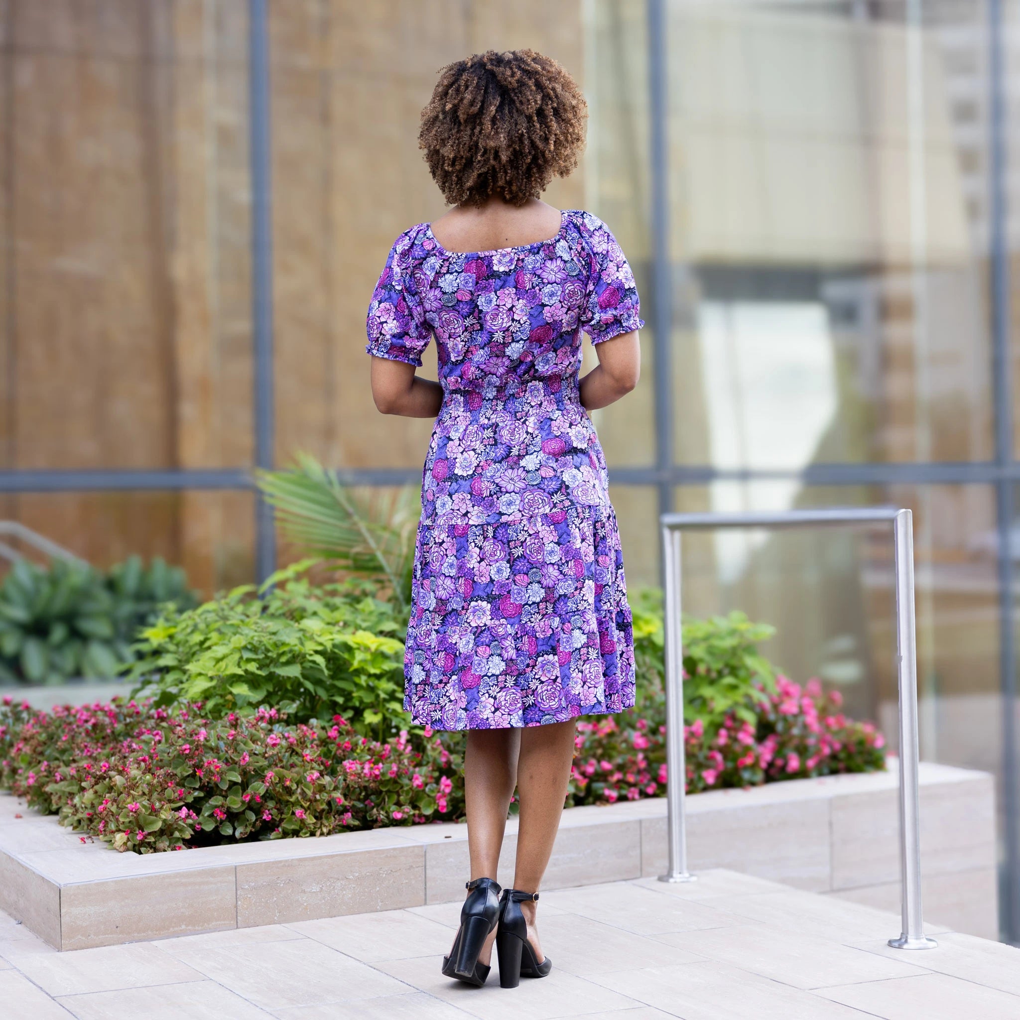 Succulents Elastic Square-Neck Dress