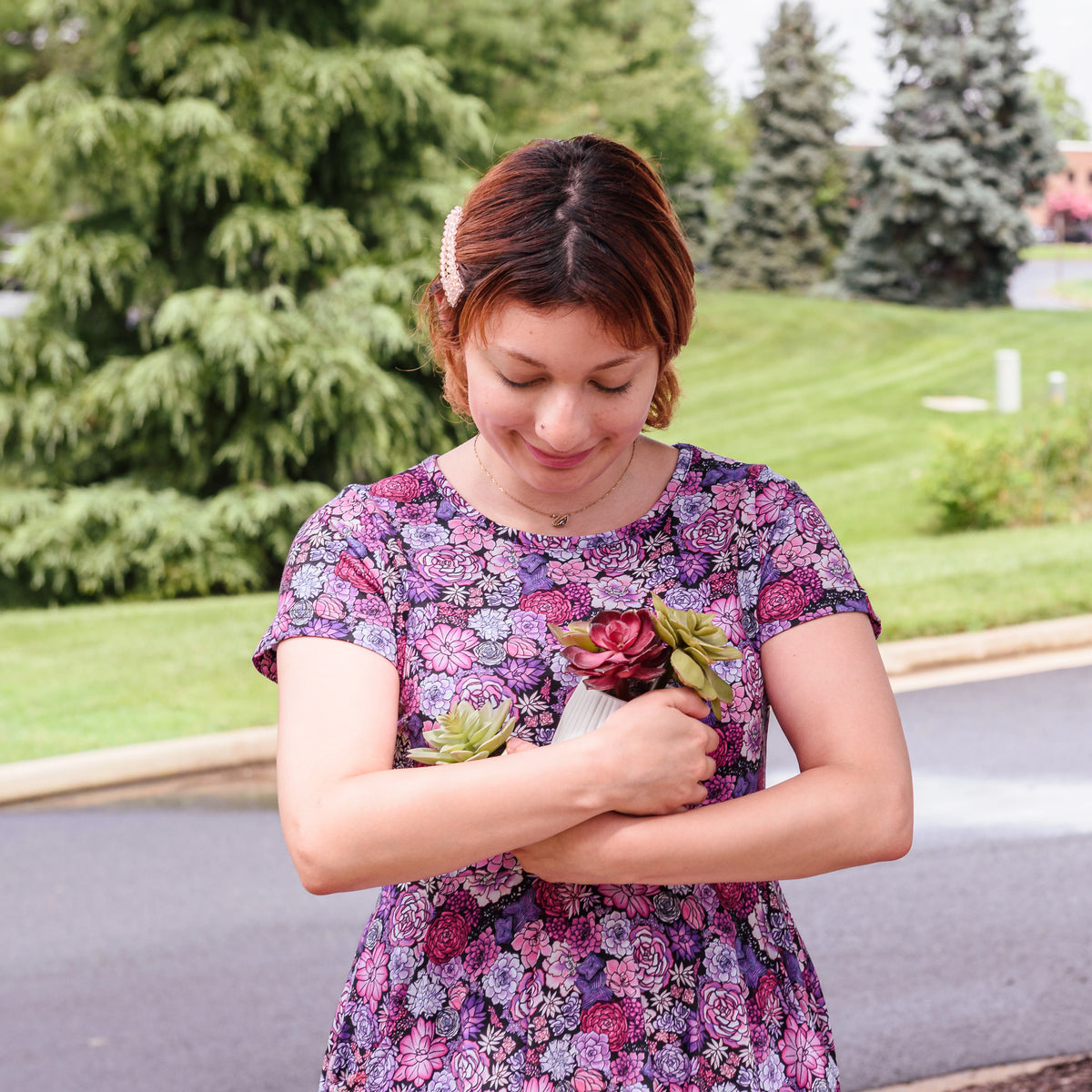 Succulents Petite Twirl Dress with Pockets