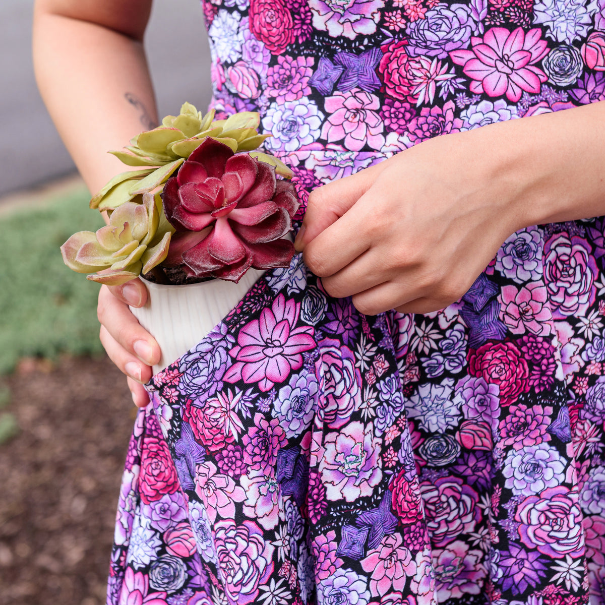 Succulents Petite Twirl Dress with Pockets
