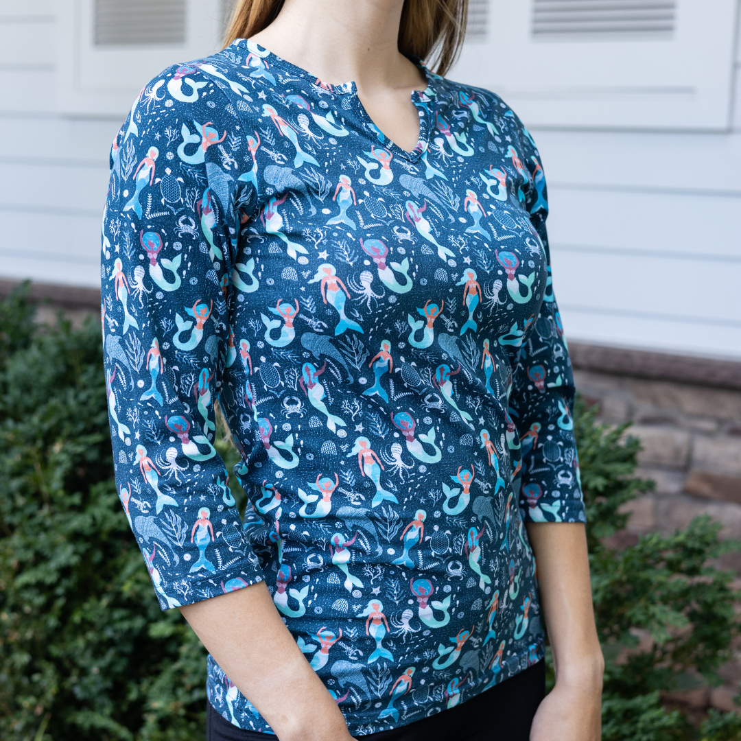 Mermaids Split Neck Tunic Top