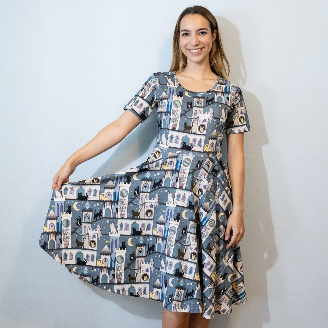 Cats and Castles Twirl Dress with Pockets