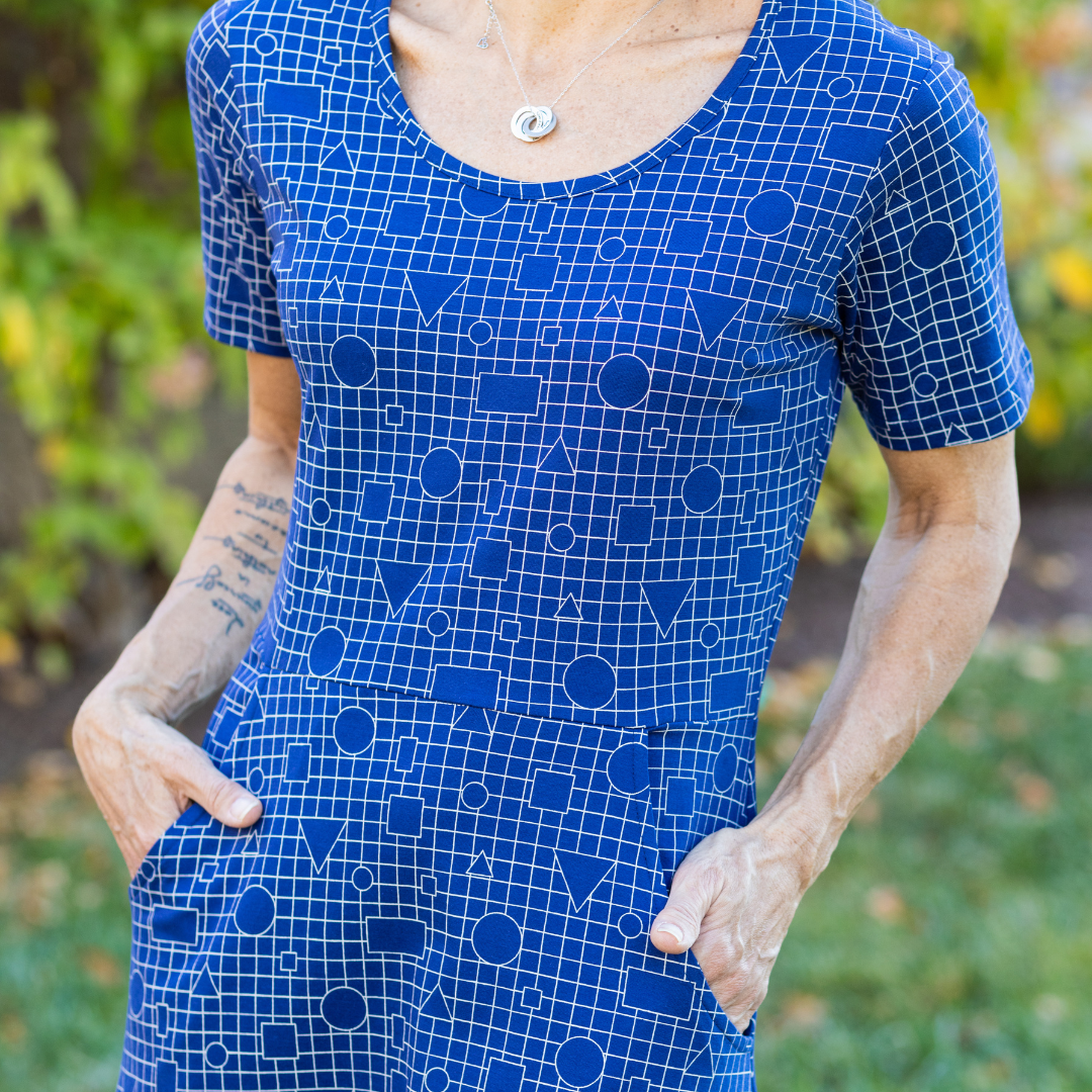 Geometric Shapes Long Midi Dress with Pockets