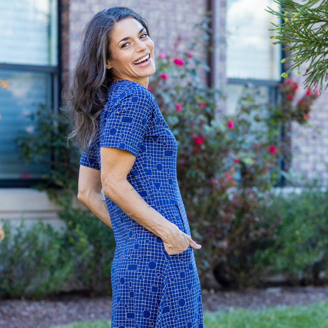 Geometric Shapes Long Midi Dress with Pockets