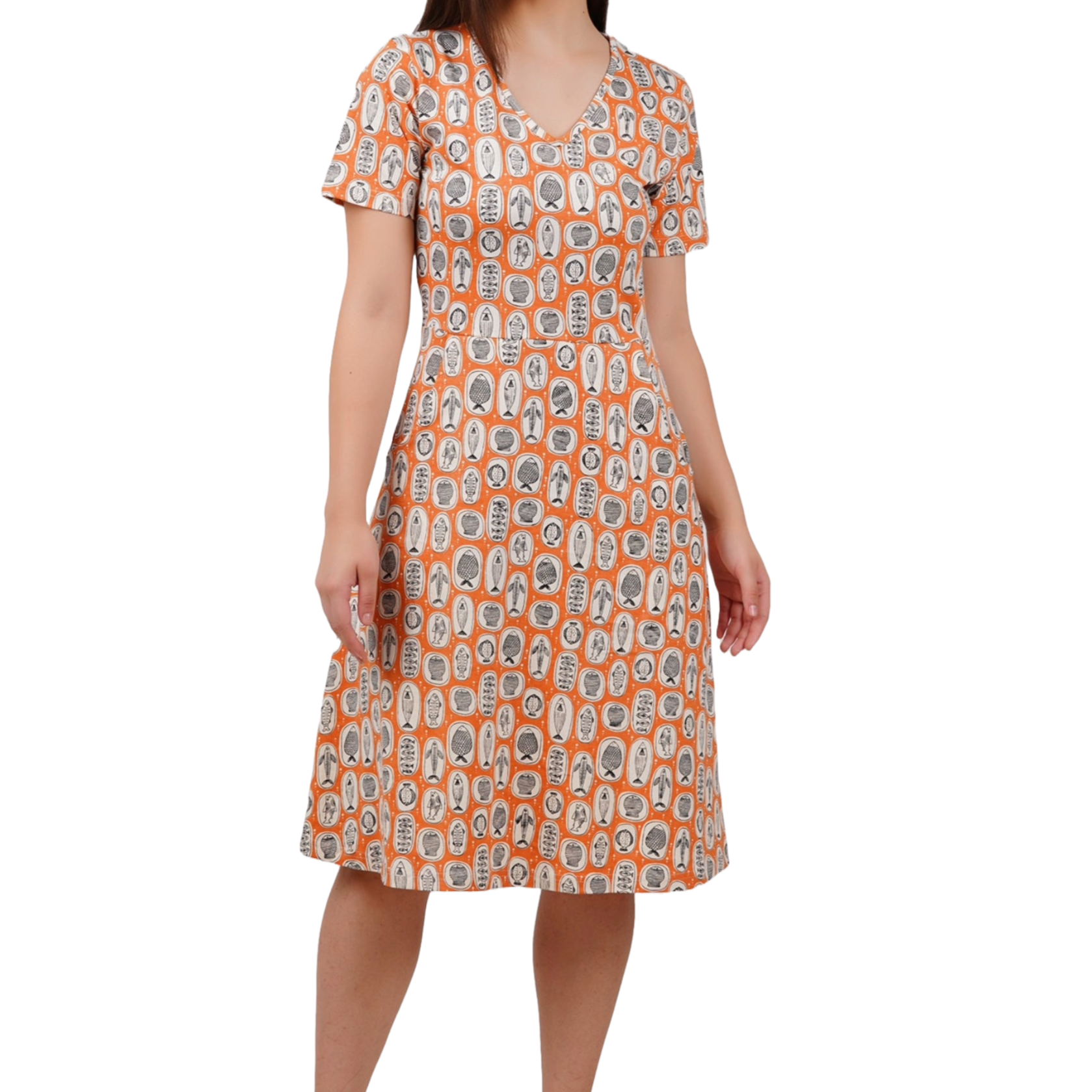 Terracotta Fish Plates Fitted Dress