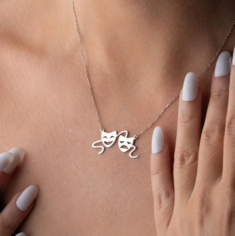 Comedy And Tragedy Masks Stainless Steel Necklace