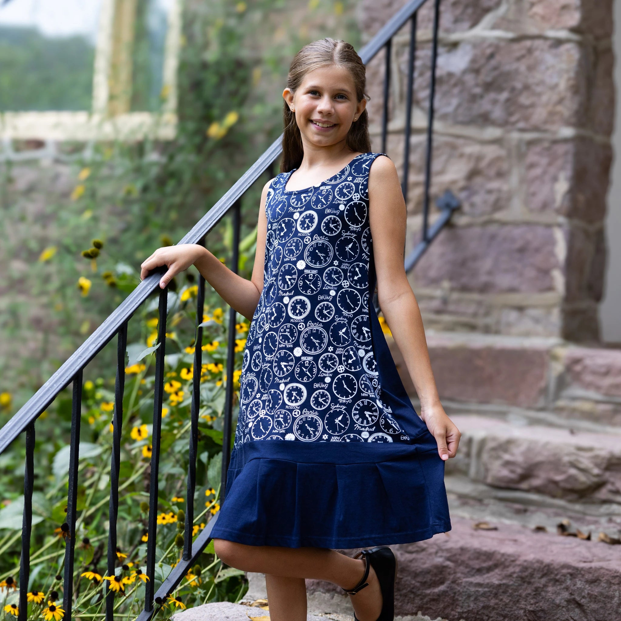 Time Zones Sleeveless Kids Dress