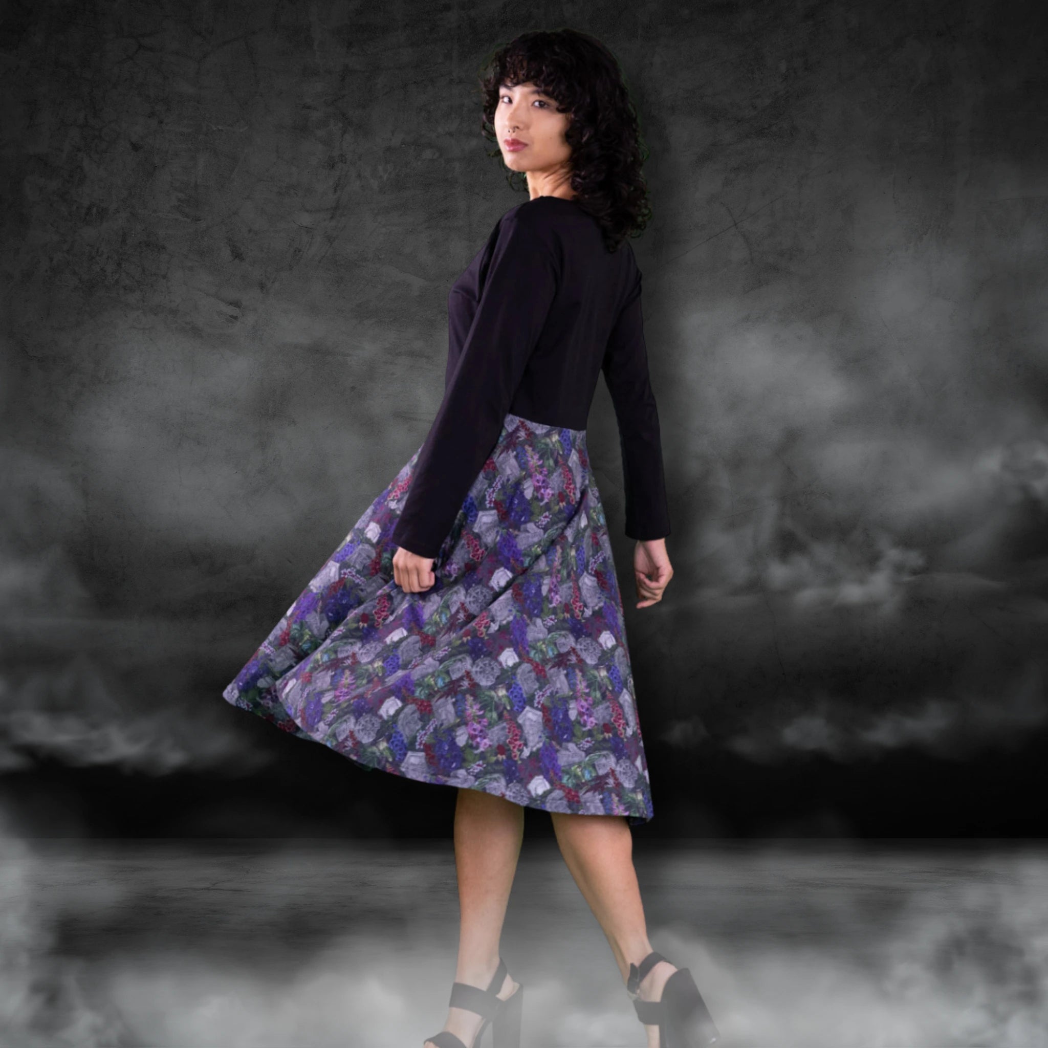 Horror Headstones Long Sleeve Twirl Dress