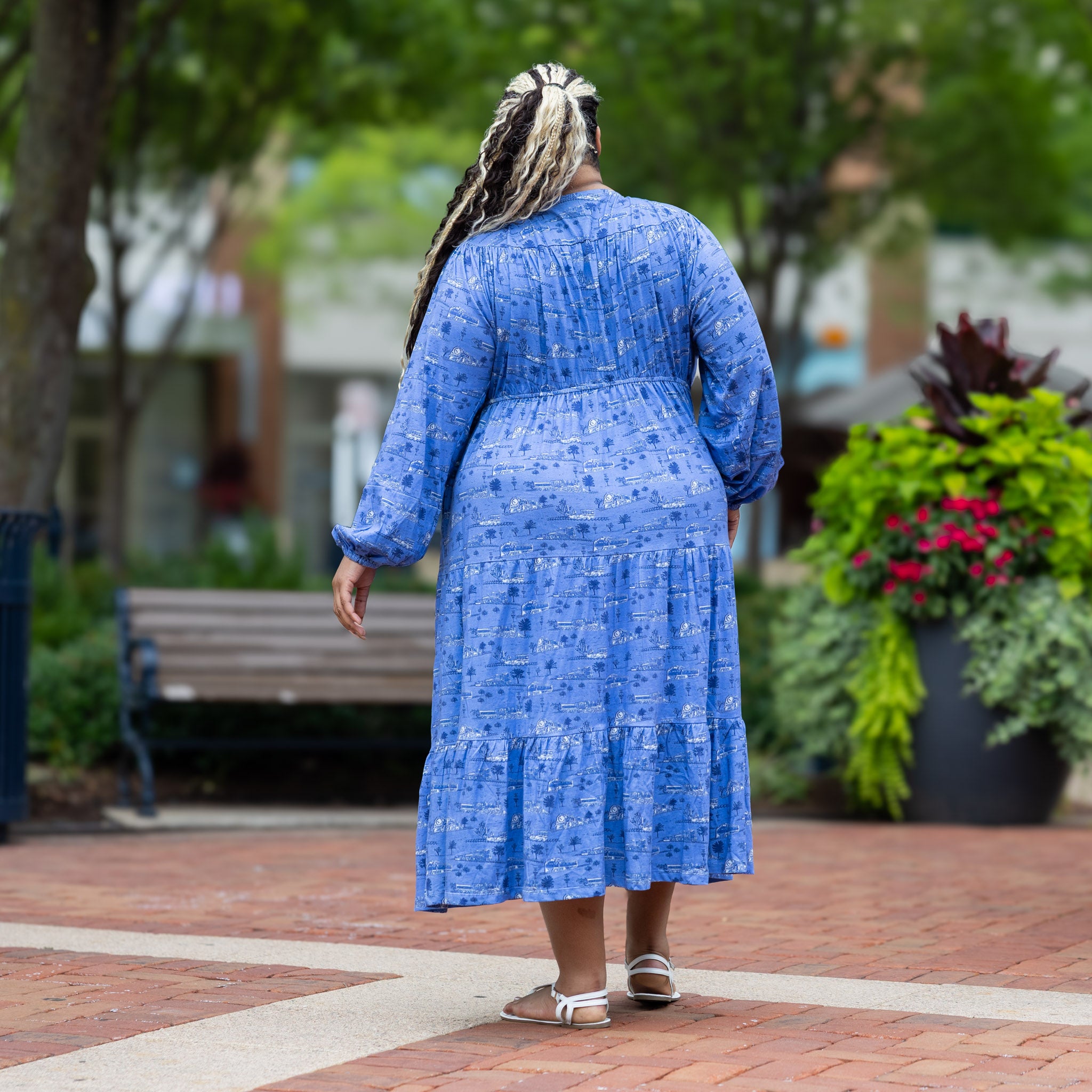 Trains Long Sleeve Midi Dress (With Waist Seam)