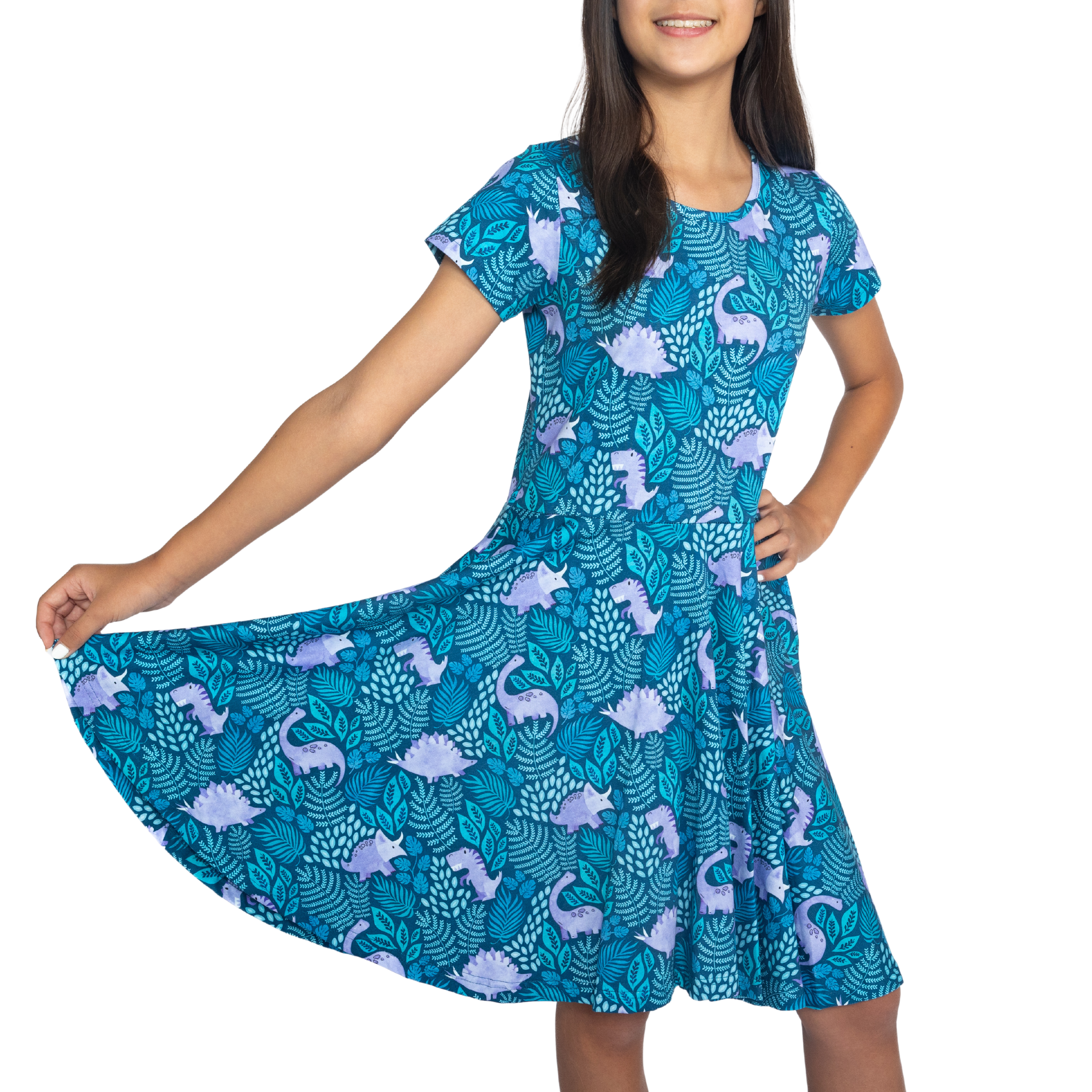 Tropical Dinosaur Kids Twirl Dress