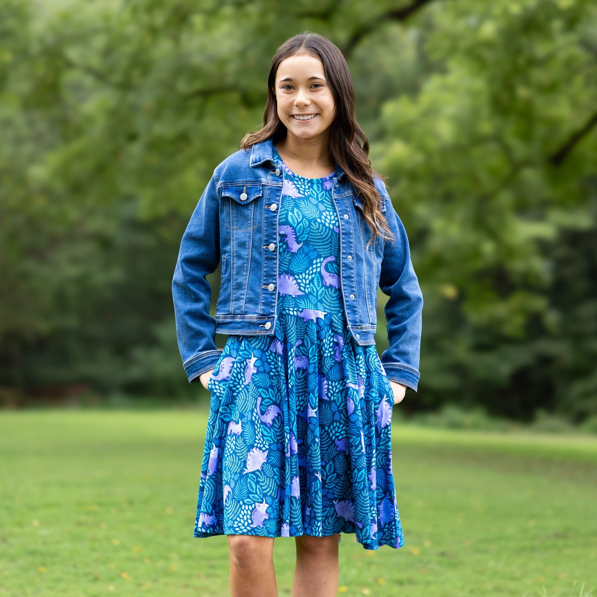 Tropical Dinosaur Kids Twirl Dress