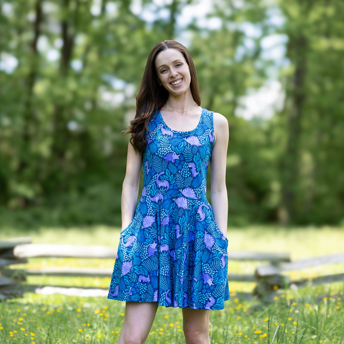 tropical skater dress Tropical Dinosaur Skater Dress with Pockets
