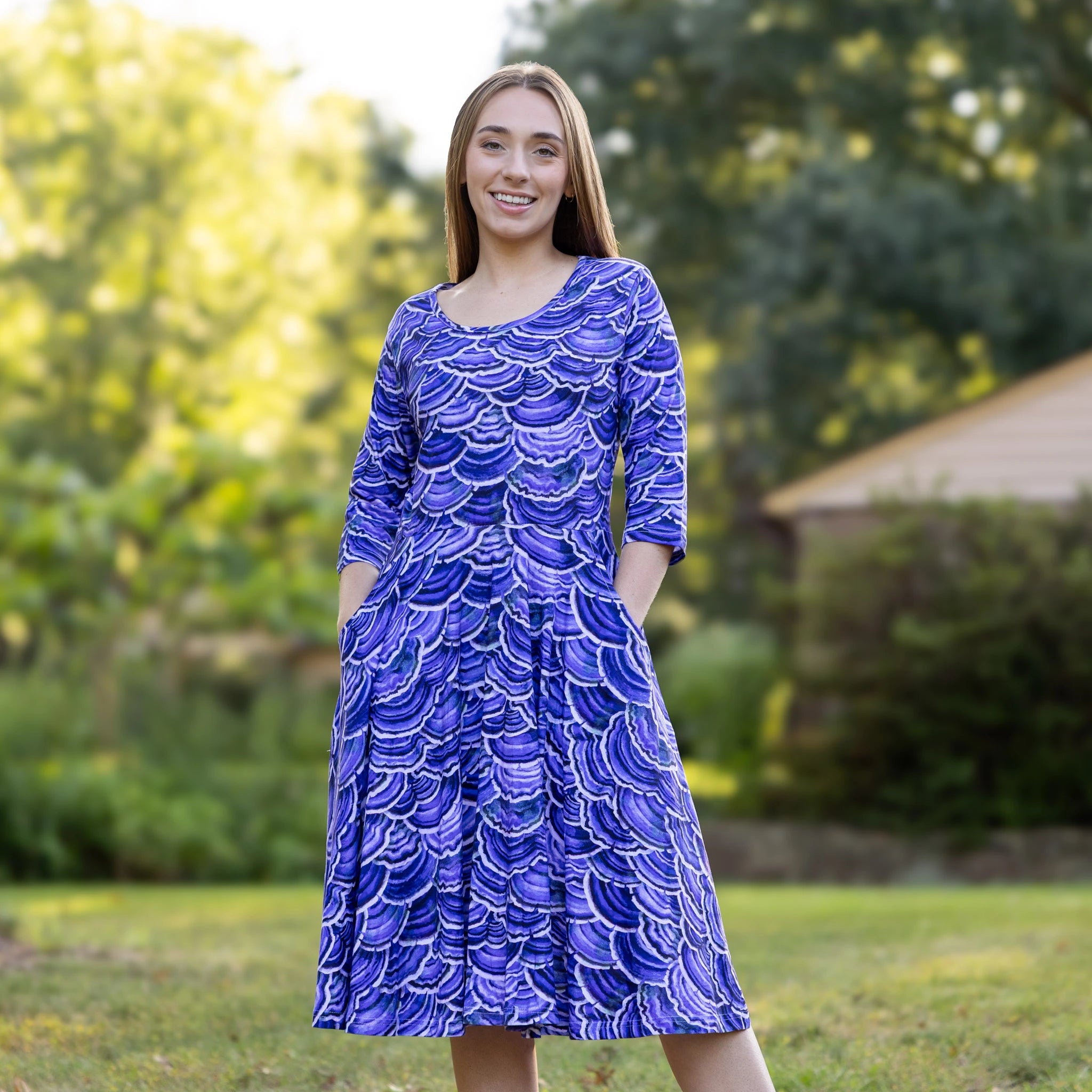 Turkey Tail Mushroom 3/4th Sleeves Twirl Dress