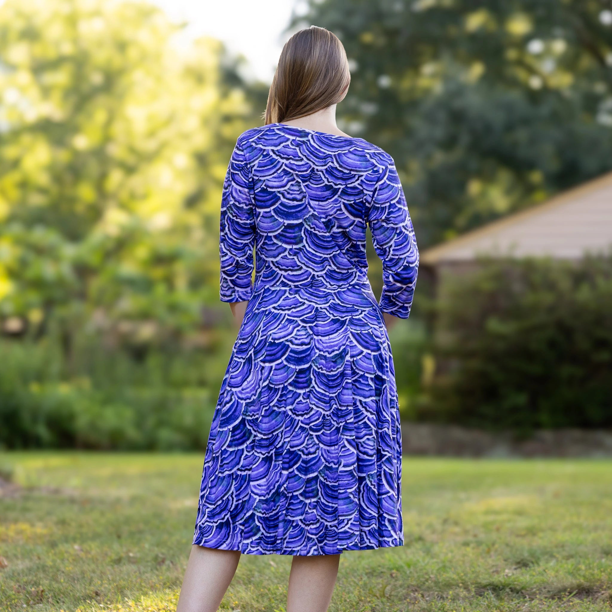 Turkey Tail Mushroom 3/4th Sleeves Twirl Dress