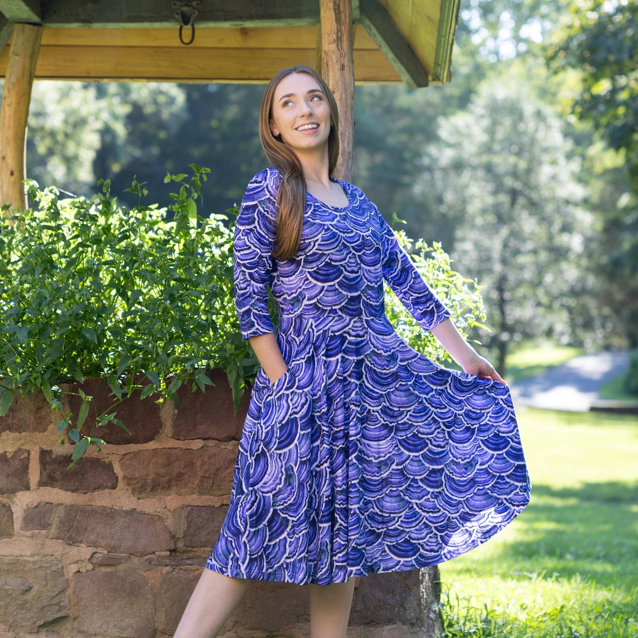 Turkey Tail Mushroom 3/4th Sleeves Twirl Dress